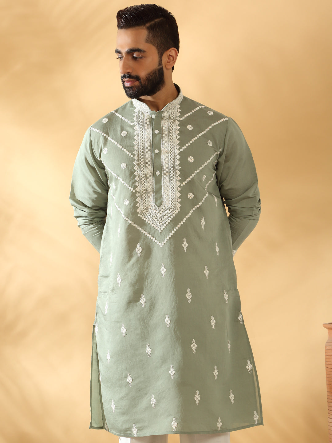 LUXE- Cotton Silk Beads Work Yoke Design Embroidered Sequin Kurta