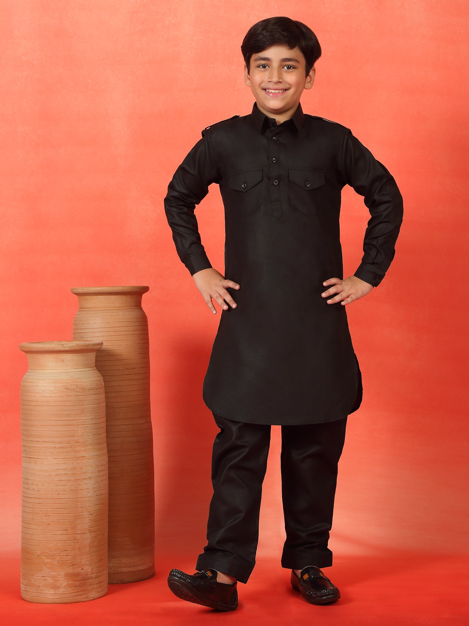 Premium Solid Cotton Blend Straight Pathani Set for Kid's