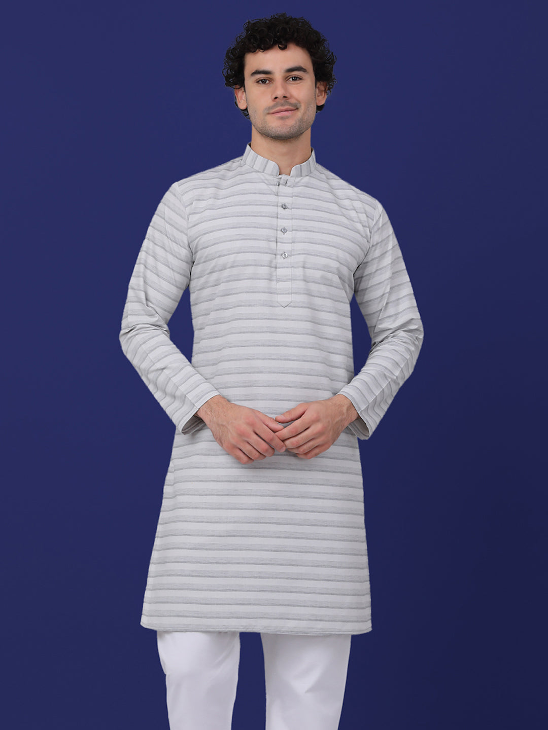 KRAFT INDIA Men Pure Cotton Striped Knee Length Kurta Only