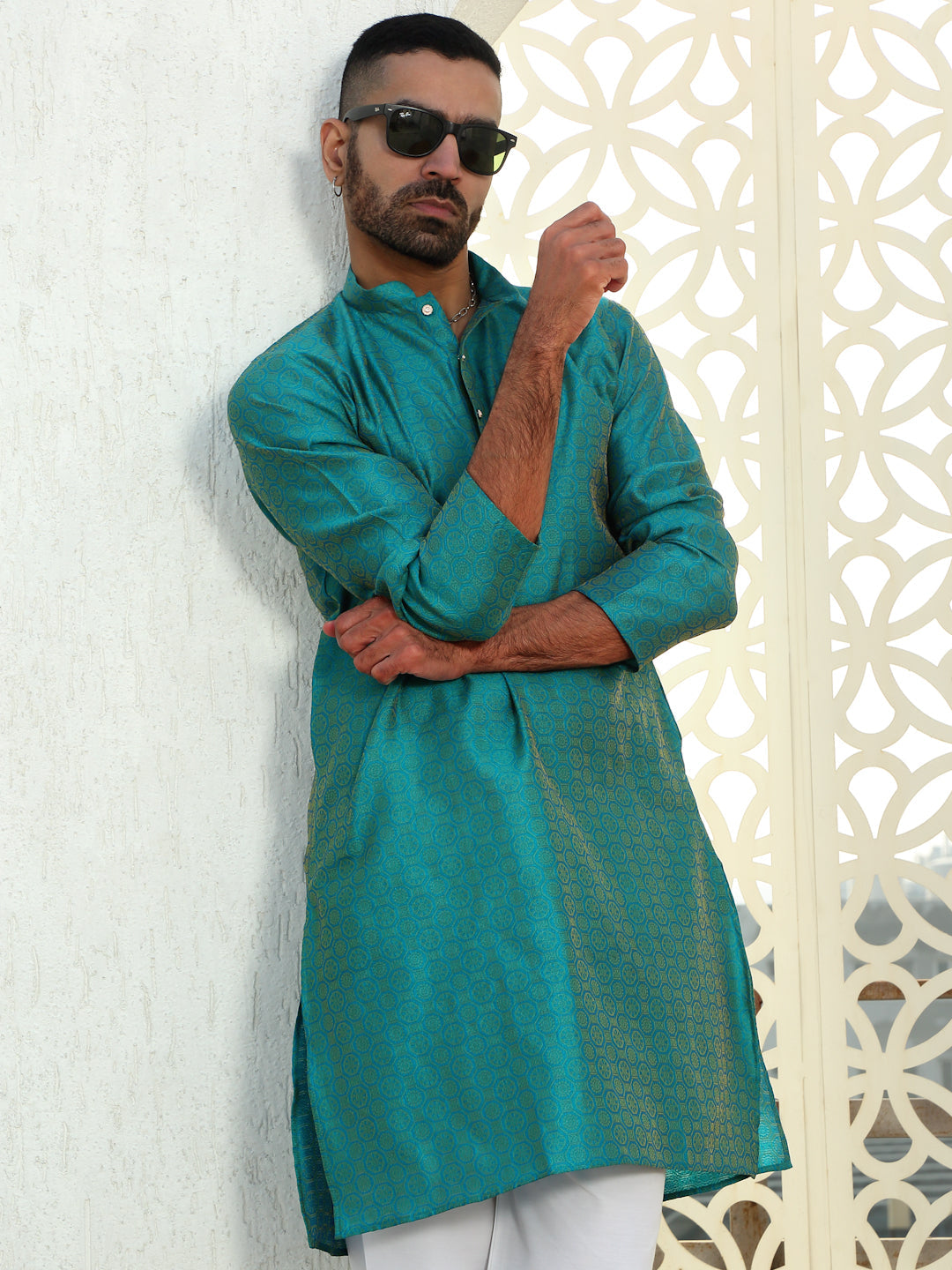 Silk Woven Design Jacquard Long Kurta