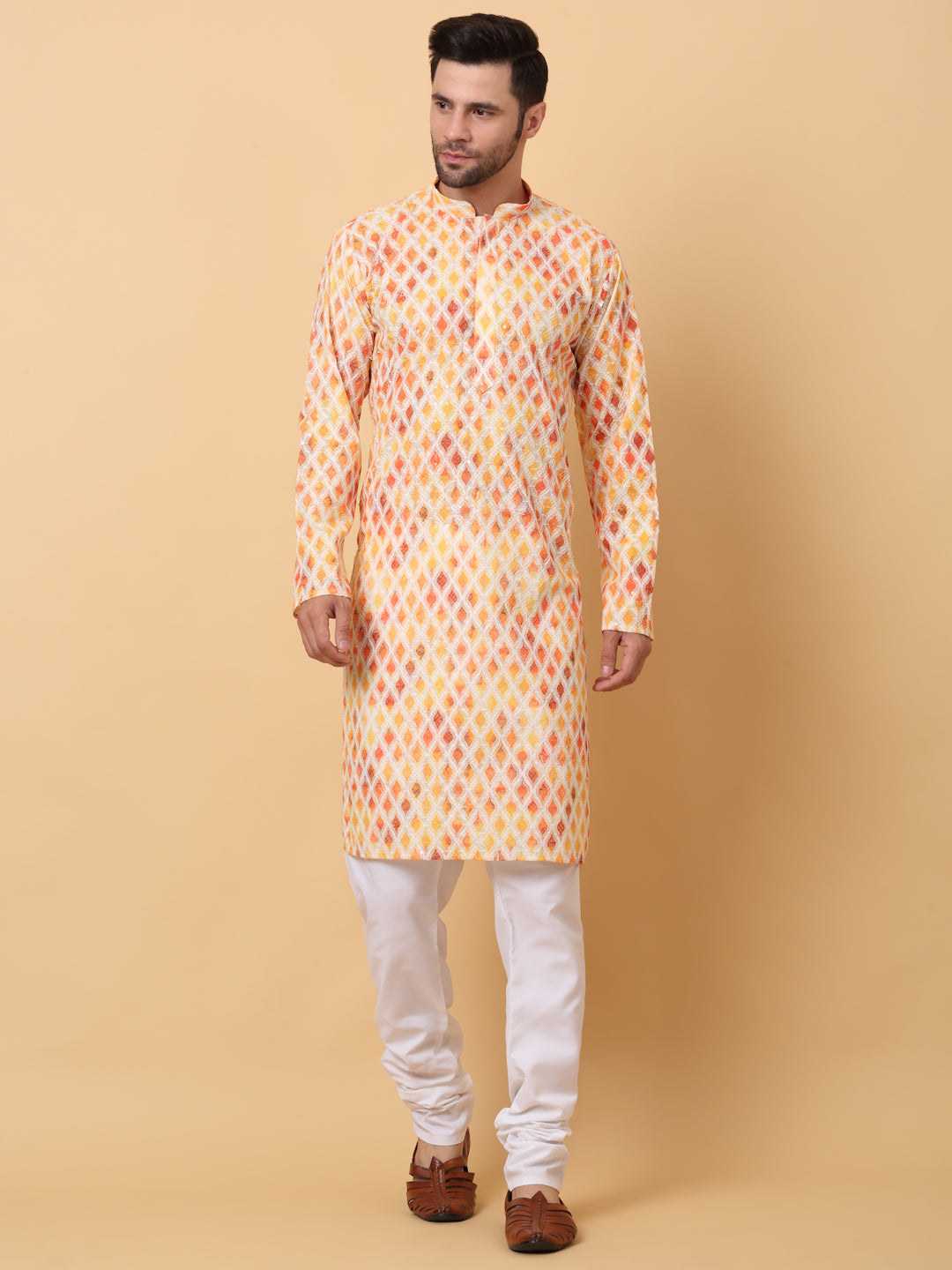 Men's Printed Embroided Chikan Kurta