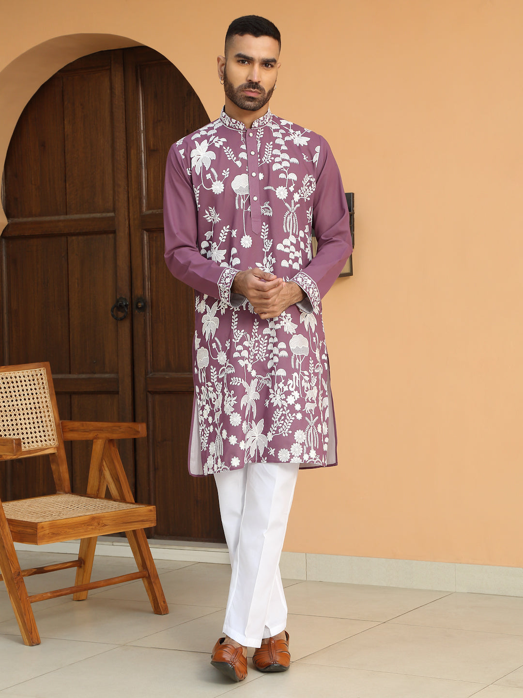 LUXE- Heavy White Embroidered Work Ethnic Motifs Georgette Kurta with White Trouser Pant