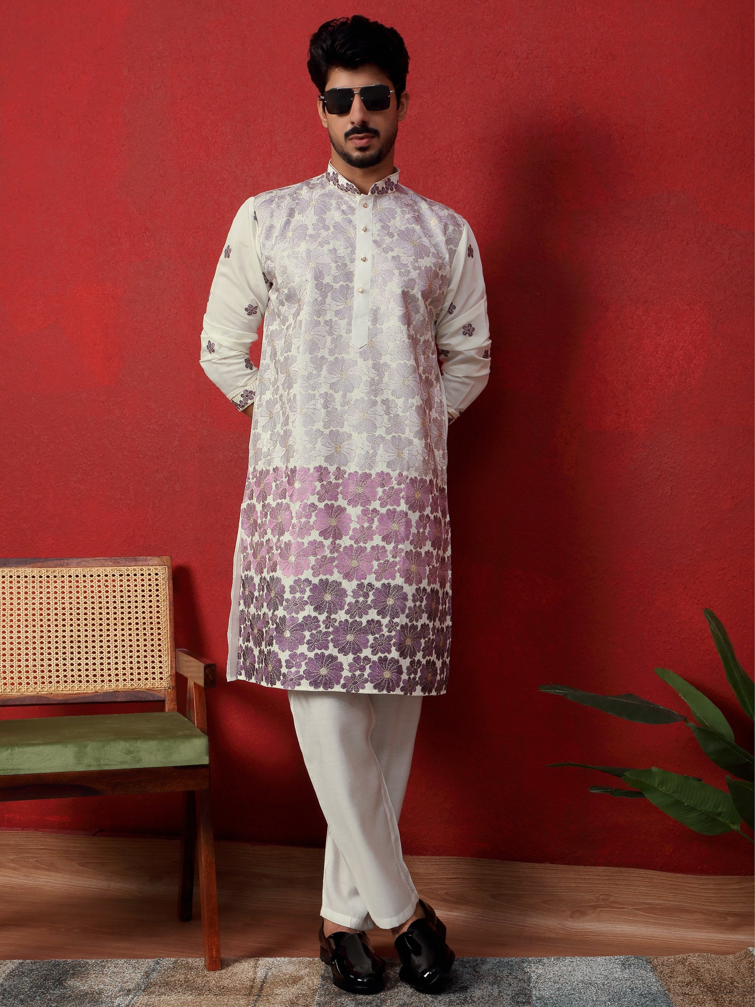 LUXE- Cotton Silk Floral Embroidered Ombre Kurta