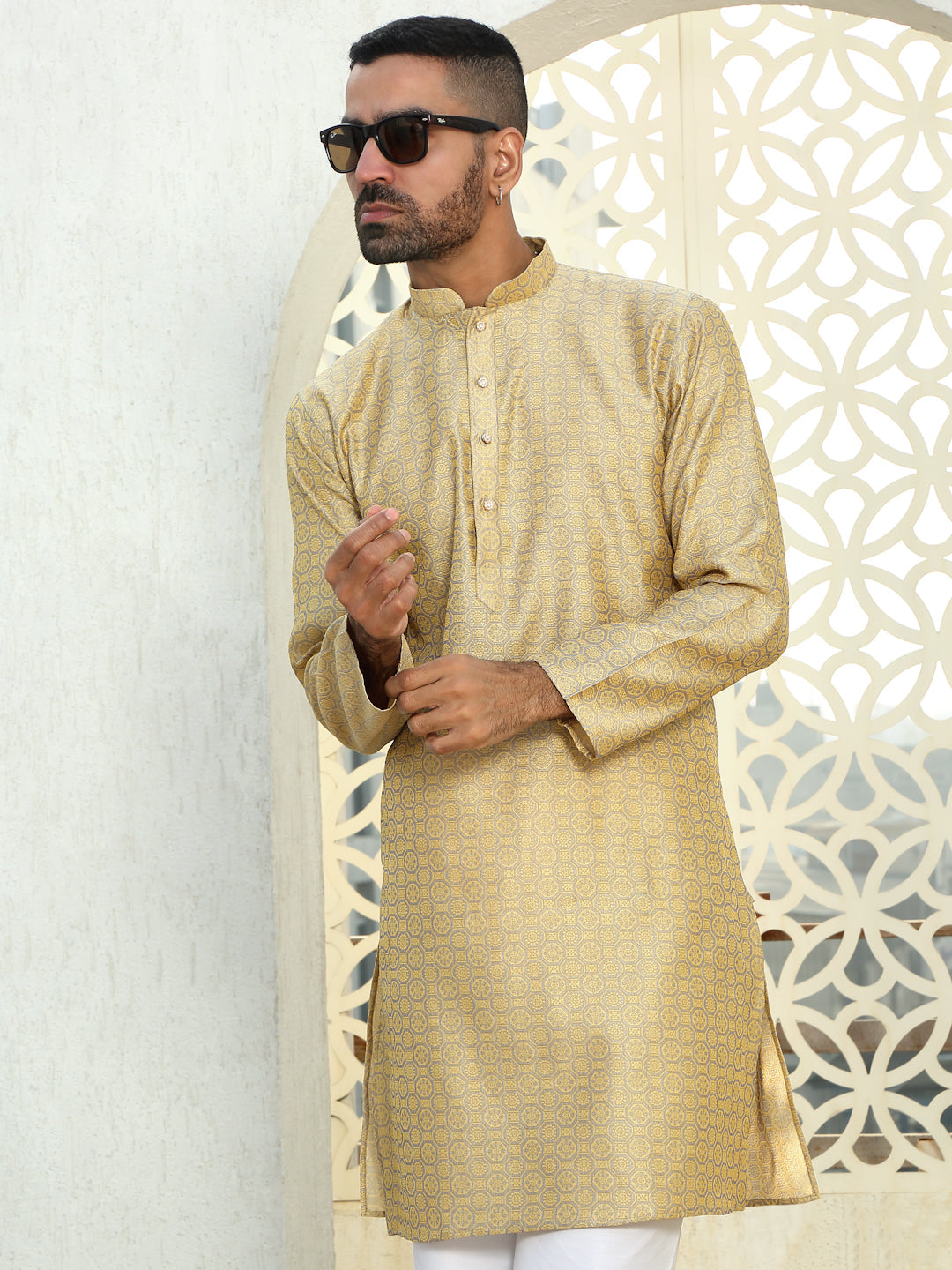 Silk Woven Design Jacquard Long Kurta