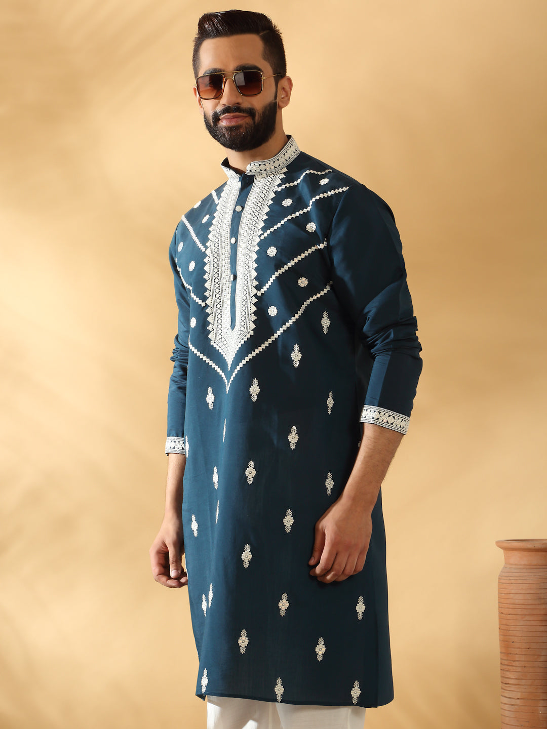 LUXE- Cotton Silk Beads Work Yoke Design Embroidered Sequin Kurta