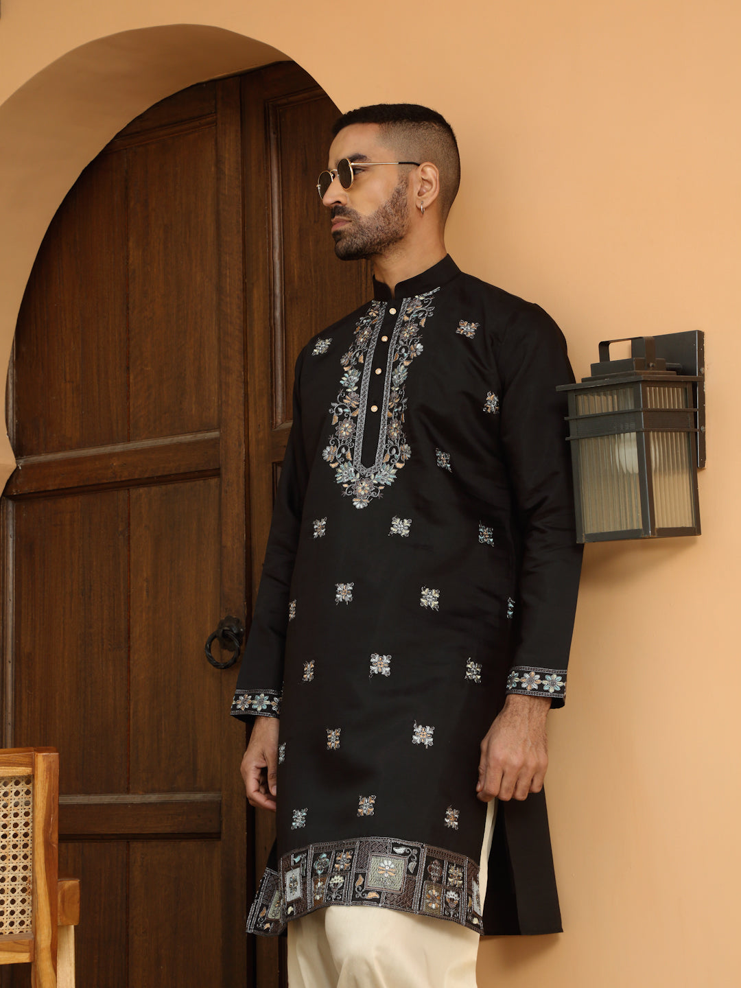 LUXE- Heavy Neckline Daman Floral Embroidered Kurta