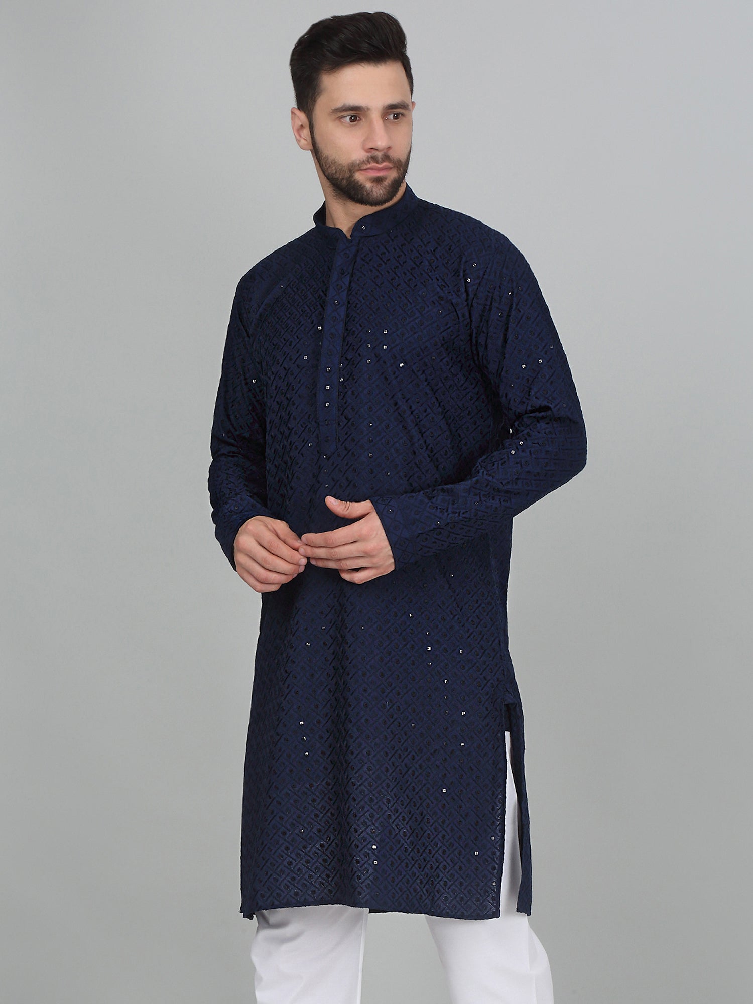 KRAFT INDIA Men's Linen Straight Floral Printed Kurta With Elastic Waistband Pyjama set