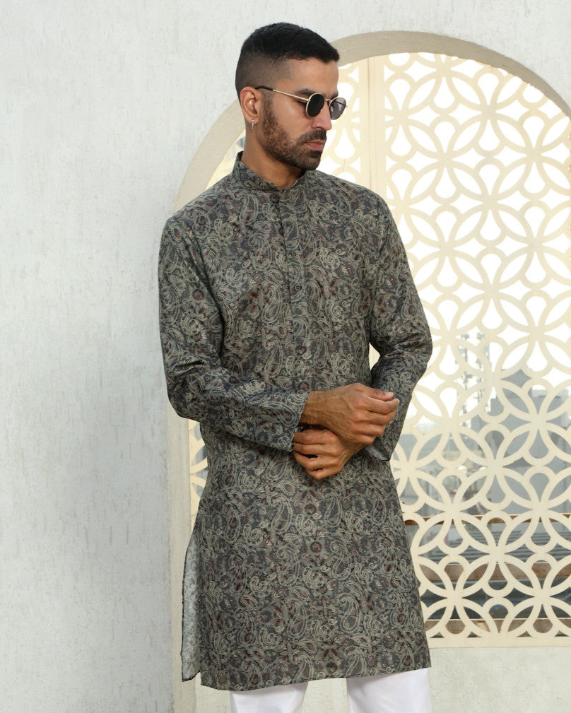 Cotton Paisley Printed Knee Length Kurta