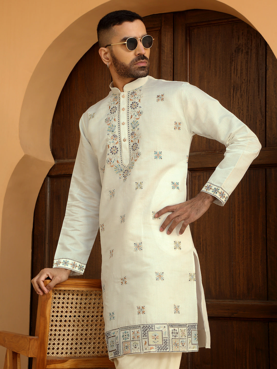 LUXE- Heavy Neckline Daman Floral Embroidered Kurta