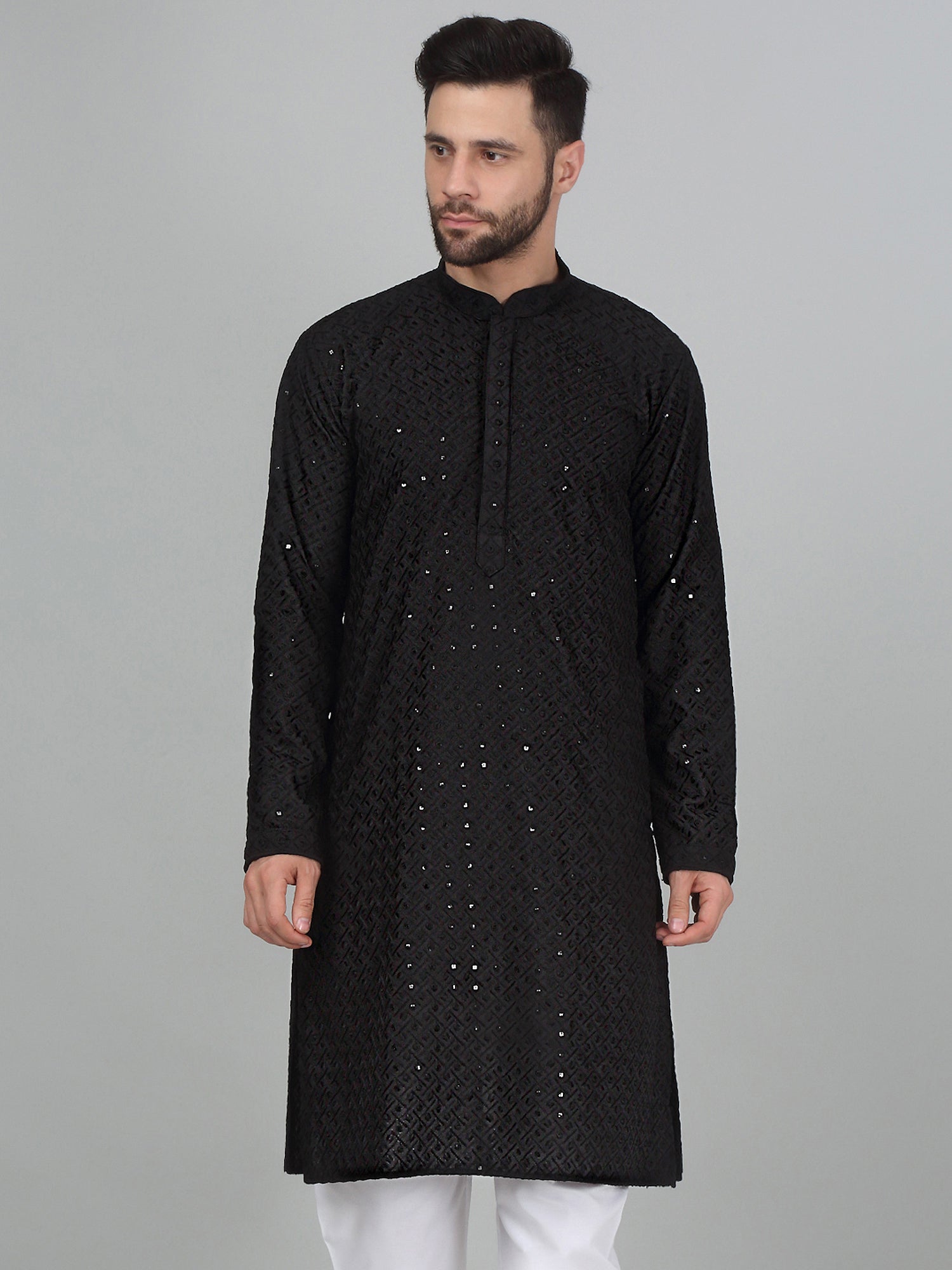 KRAFT INDIA Men's Linen Straight Floral Printed Kurta With Elastic Waistband Pyjama set