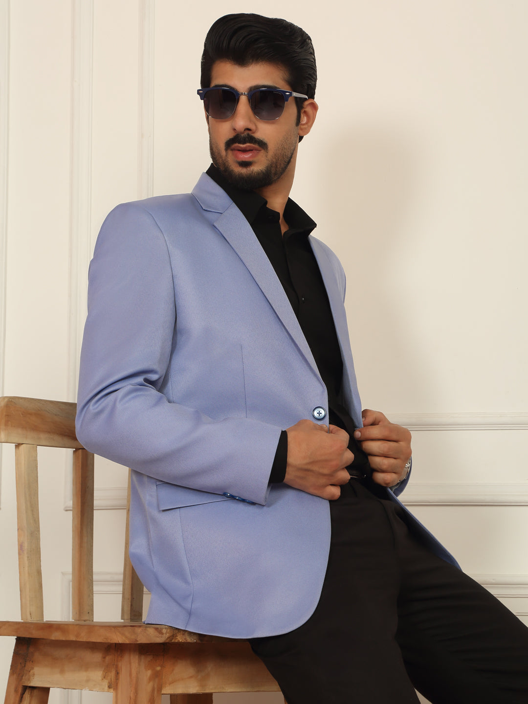 Men’s Solid Twill Notched Lapel Collar Beige Coat with Double Vent