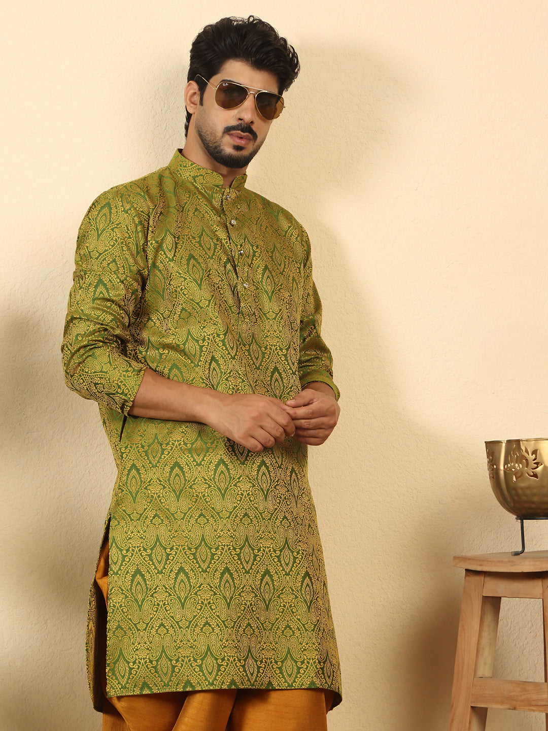 Silk Blend Jacquard Paisley Kurta Only