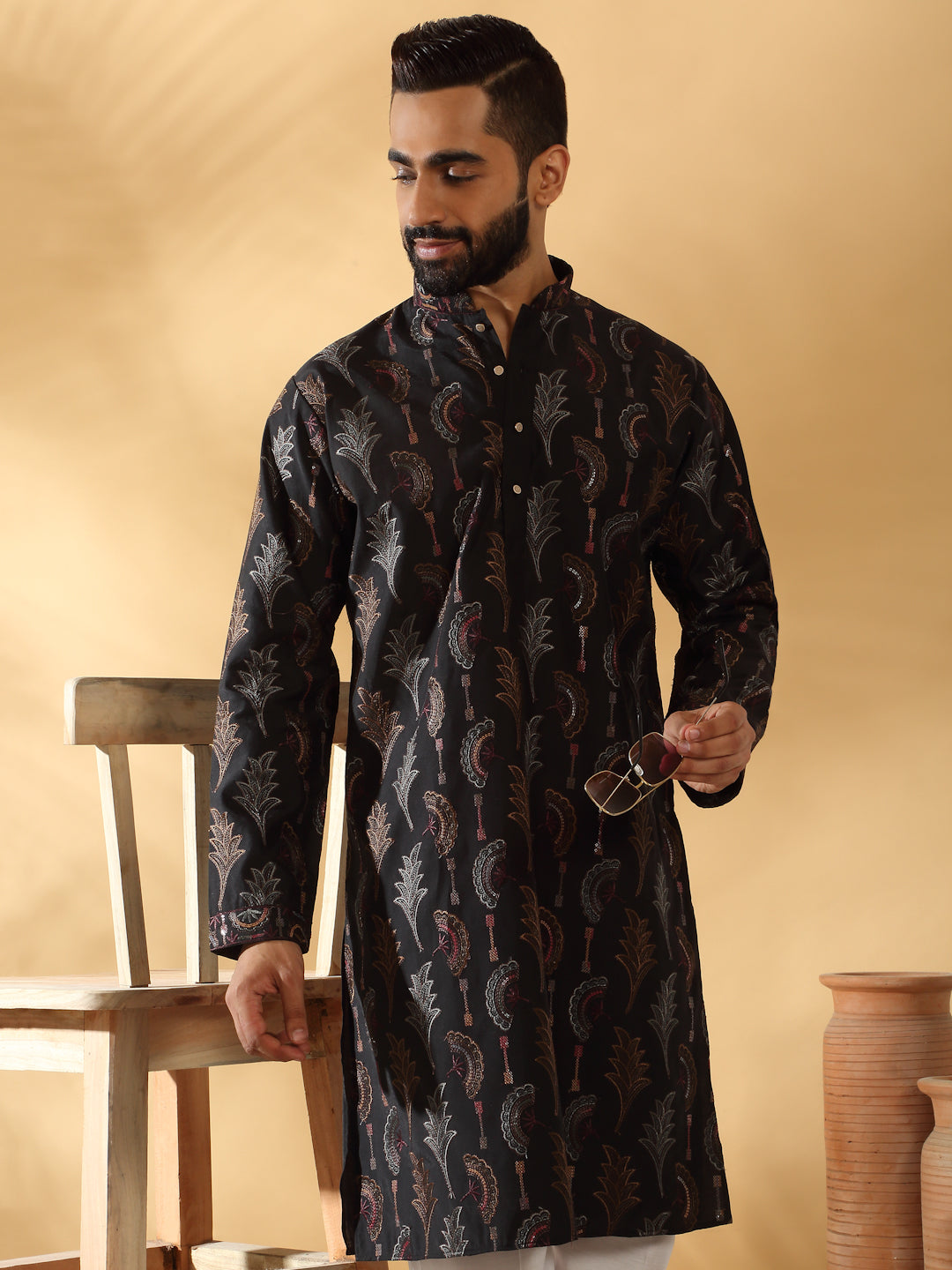 LUXE- Cotton Silk Embroidered Floral Work Kurta