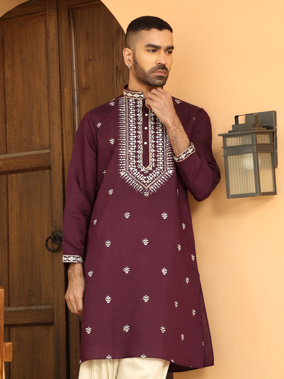LUXE- Zari Embroidered Cotton Silk Kurta