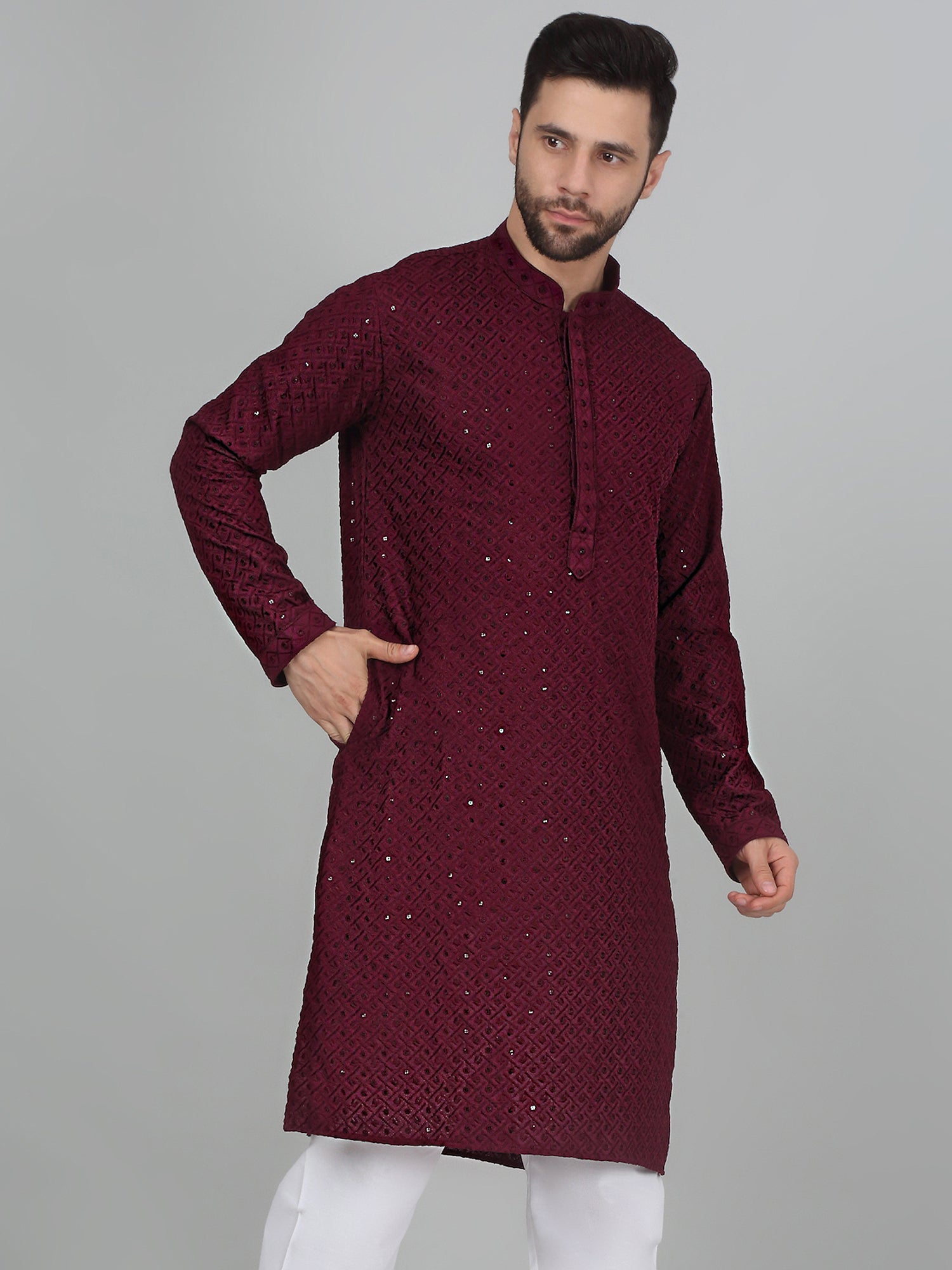 KRAFT INDIA Men's Linen Straight Floral Printed Kurta With Elastic Waistband Pyjama set