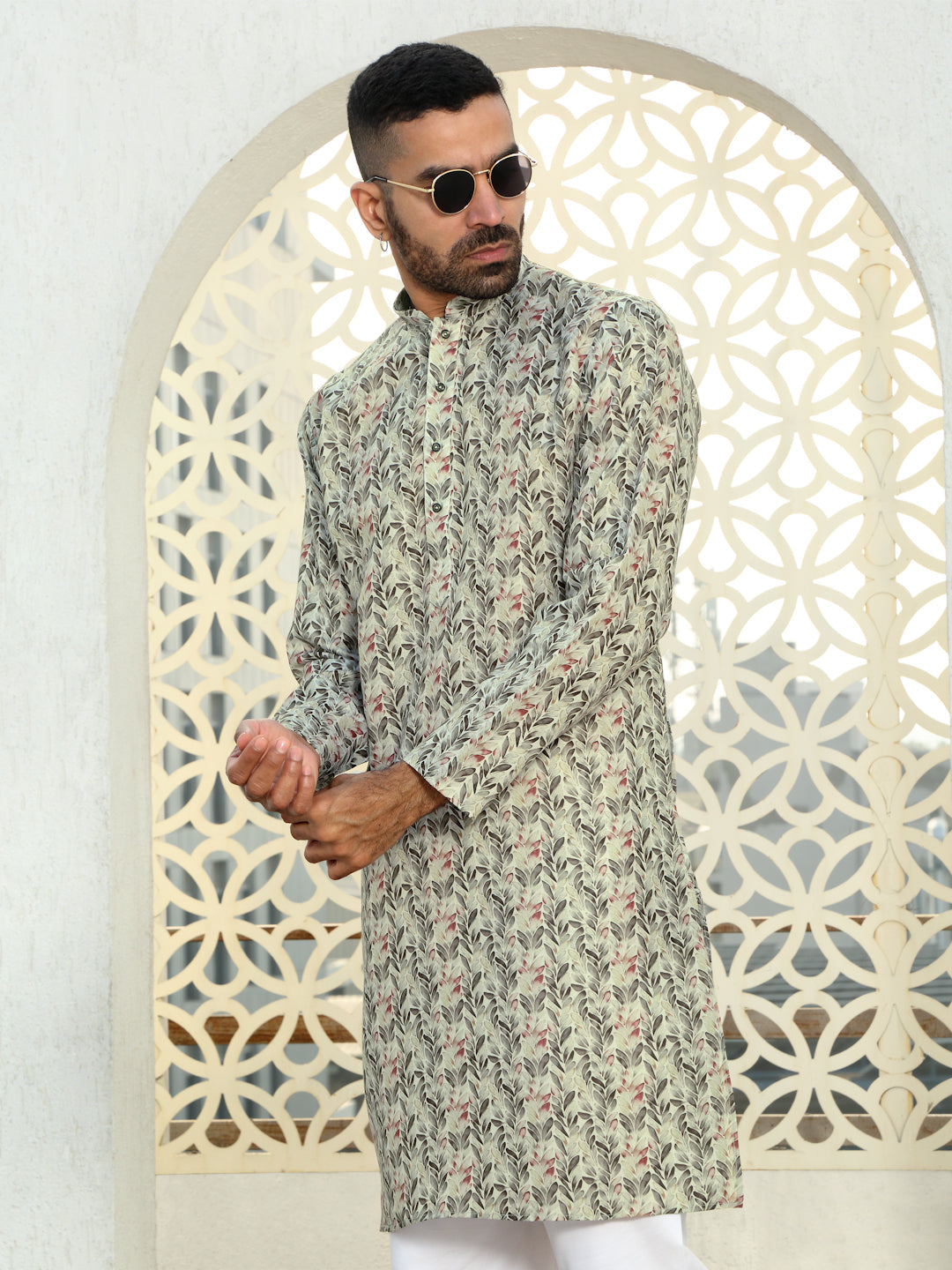 Cotton Leaf Printed Straight Kurta