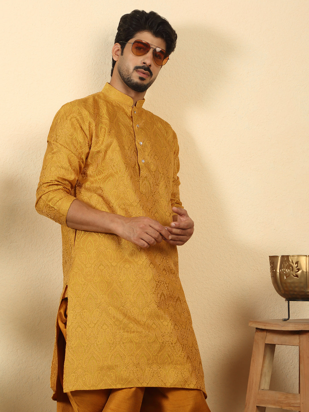 Silk Blend Jacquard Paisley Kurta Only