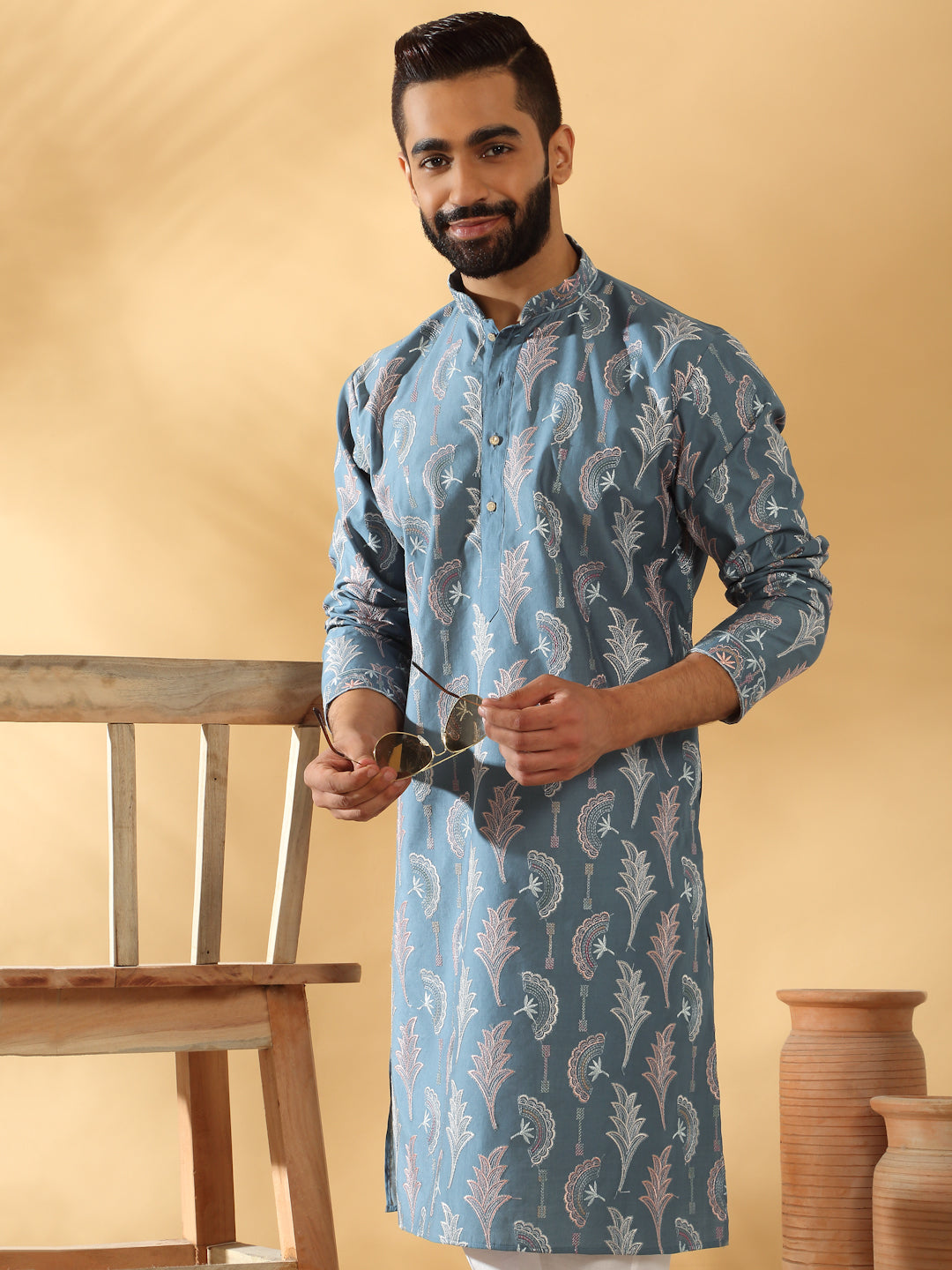 LUXE- Cotton Silk Embroidered Floral Work Kurta