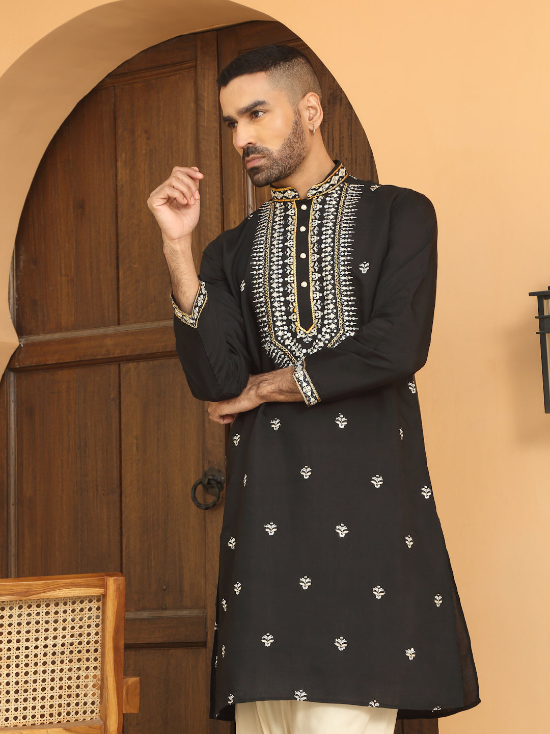 LUXE- Zari Embroidered Cotton Silk Kurta