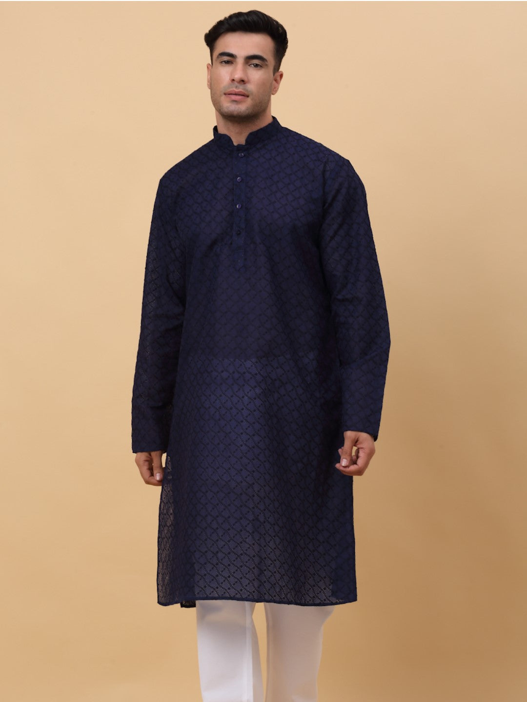 Men's Cotton Blend Thread Work Embroidered Chikan Kurta