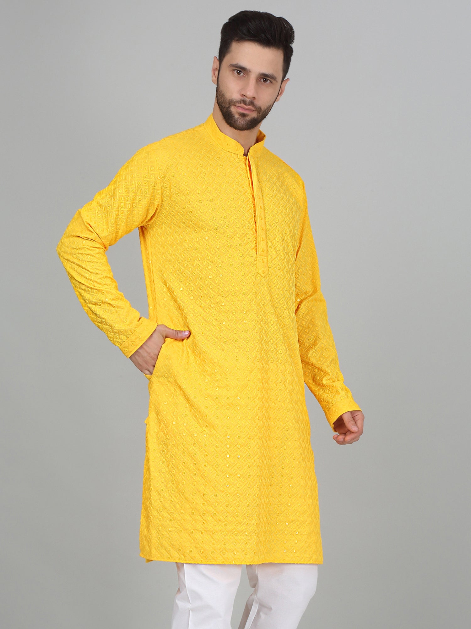 KRAFT INDIA Men's Linen Straight Floral Printed Kurta With Elastic Waistband Pyjama set