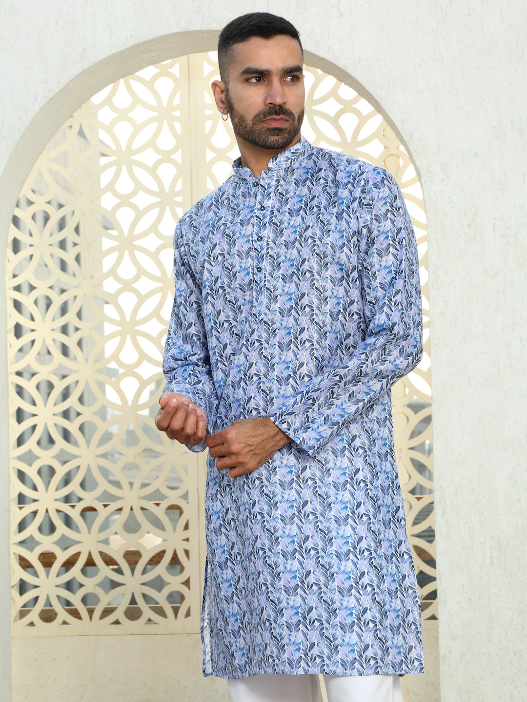 Cotton Leaf Printed Straight Kurta
