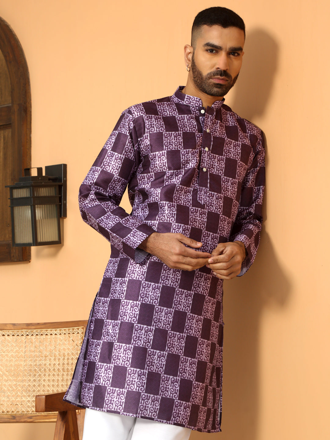 Silk Blend Batik Printed Kurta
