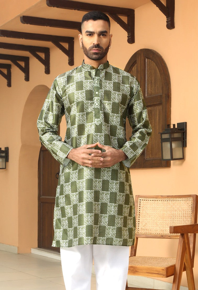 Silk Blend Batik Printed Kurta