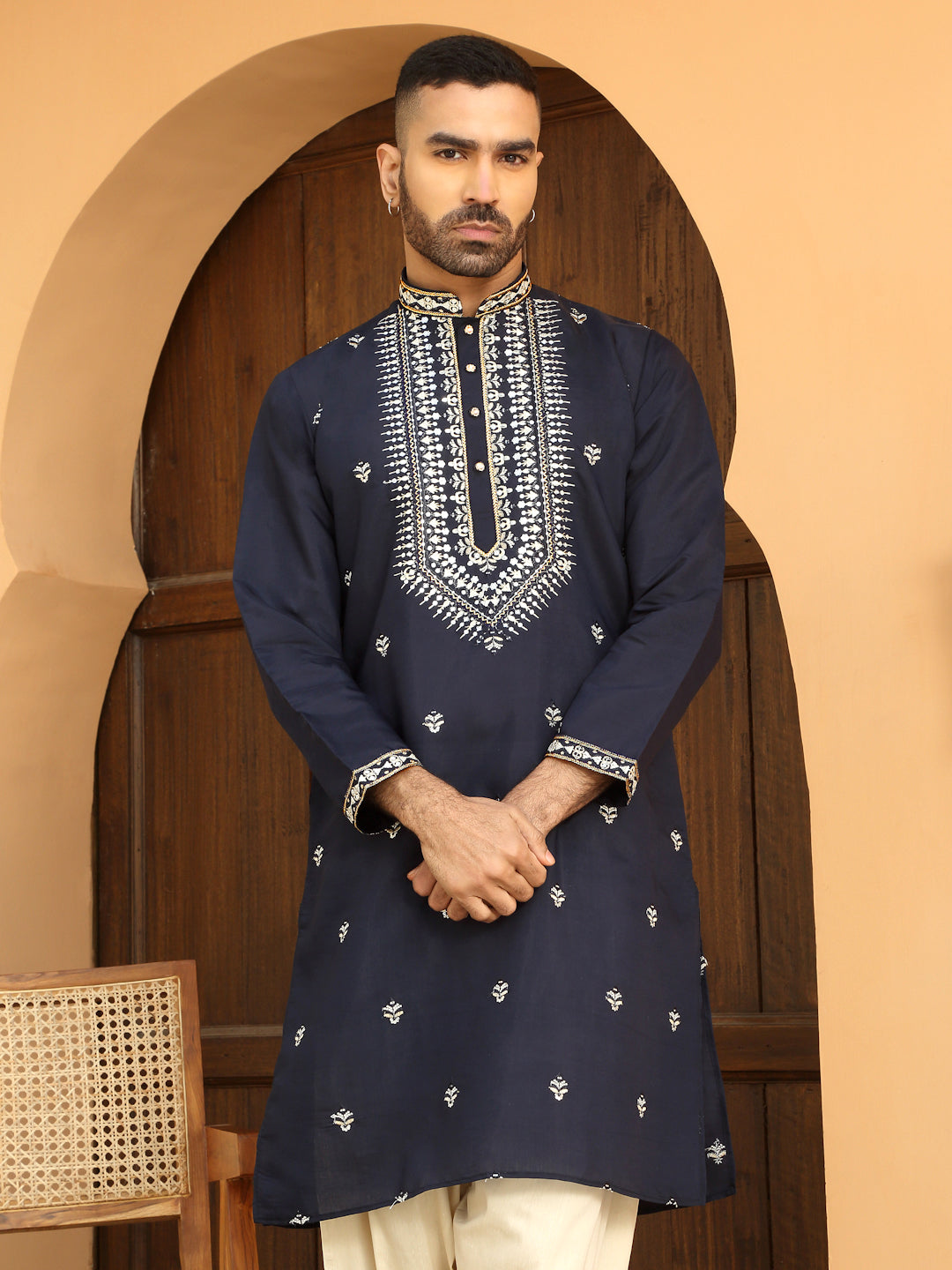 LUXE- Zari Embroidered Cotton Silk Kurta