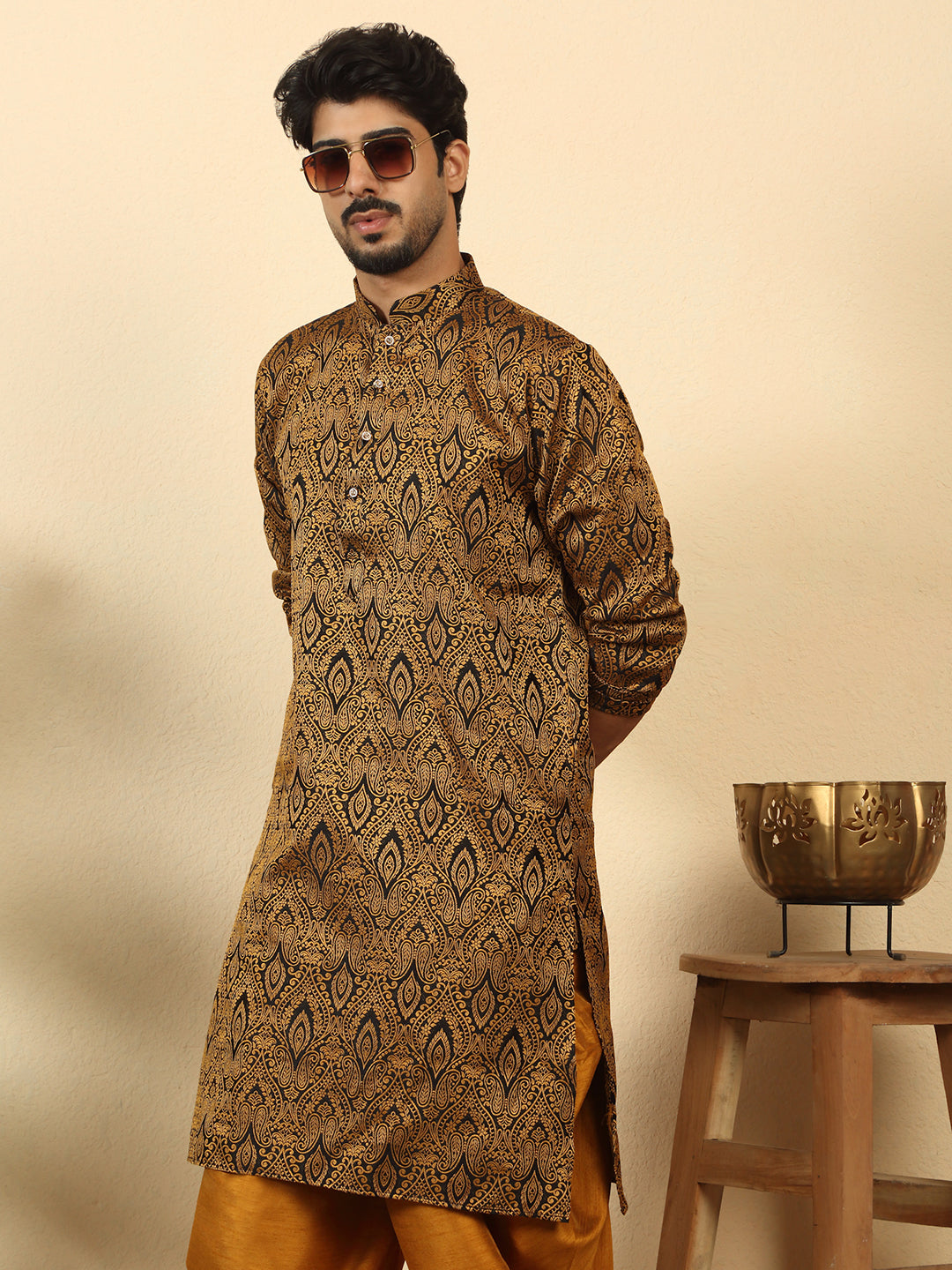 Silk Blend Jacquard Paisley Kurta Only
