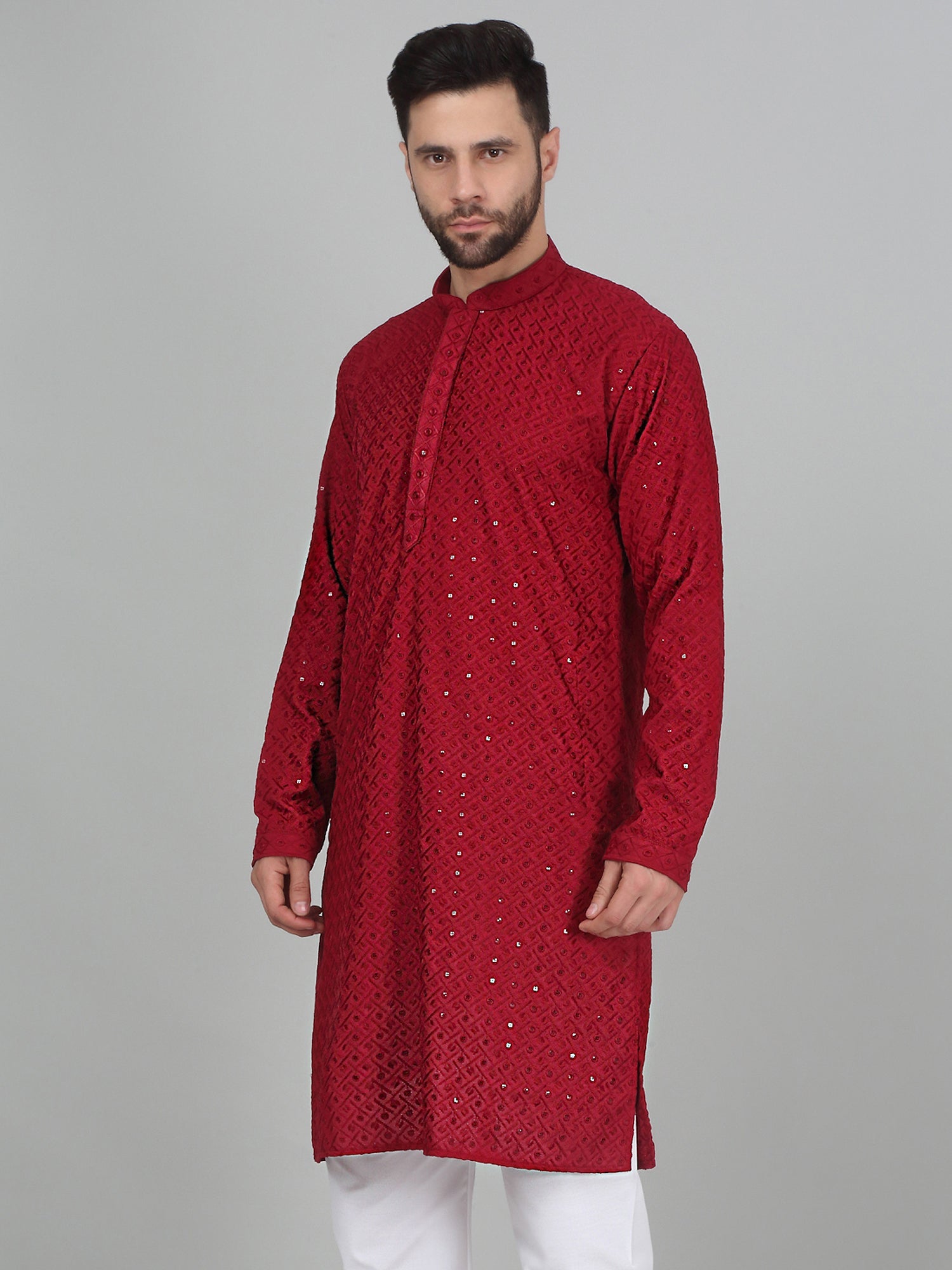 KRAFT INDIA Men's Linen Straight Floral Printed Kurta With Elastic Waistband Pyjama set