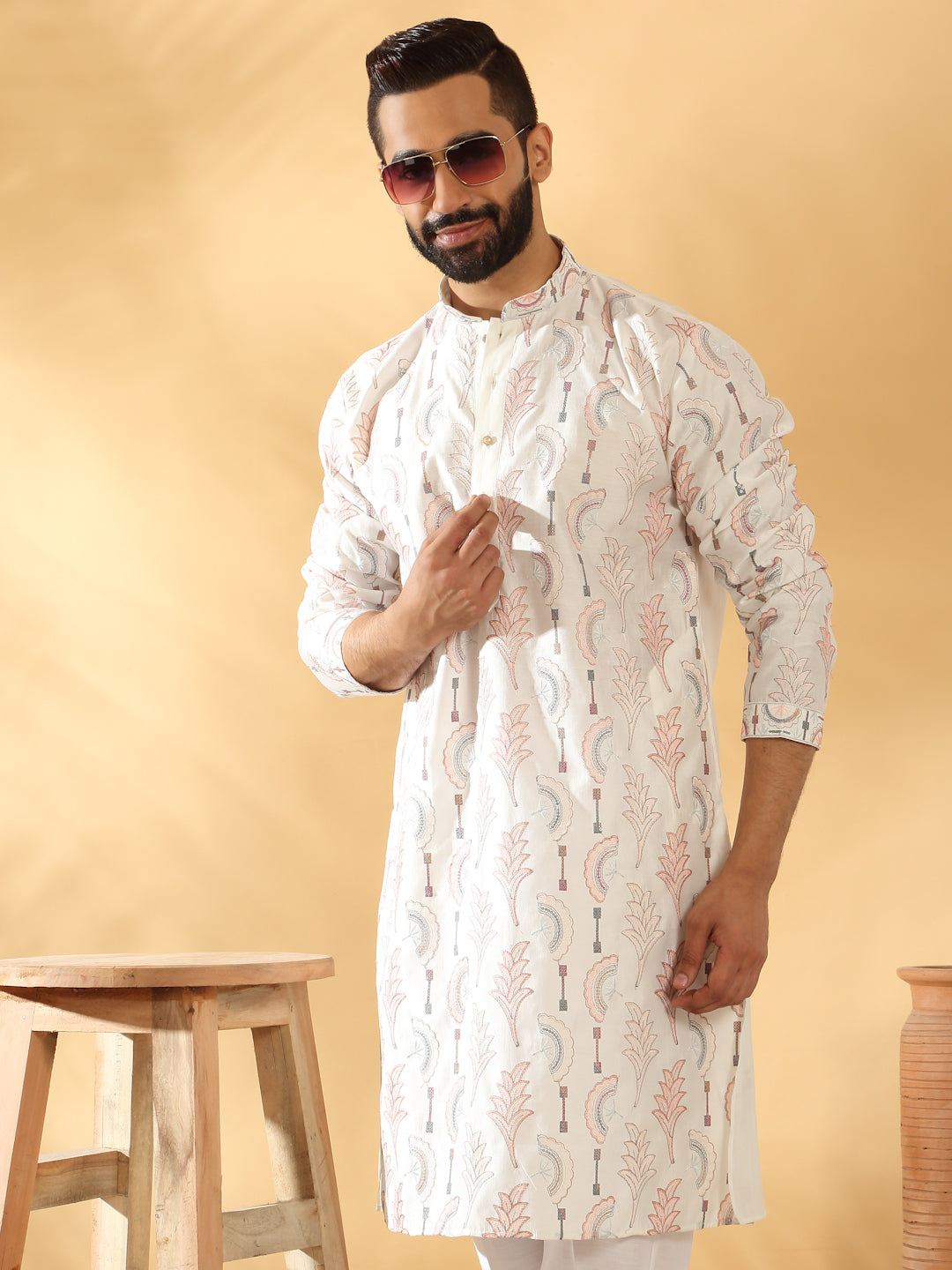 LUXE- Cotton Silk Embroidered Floral Work Kurta