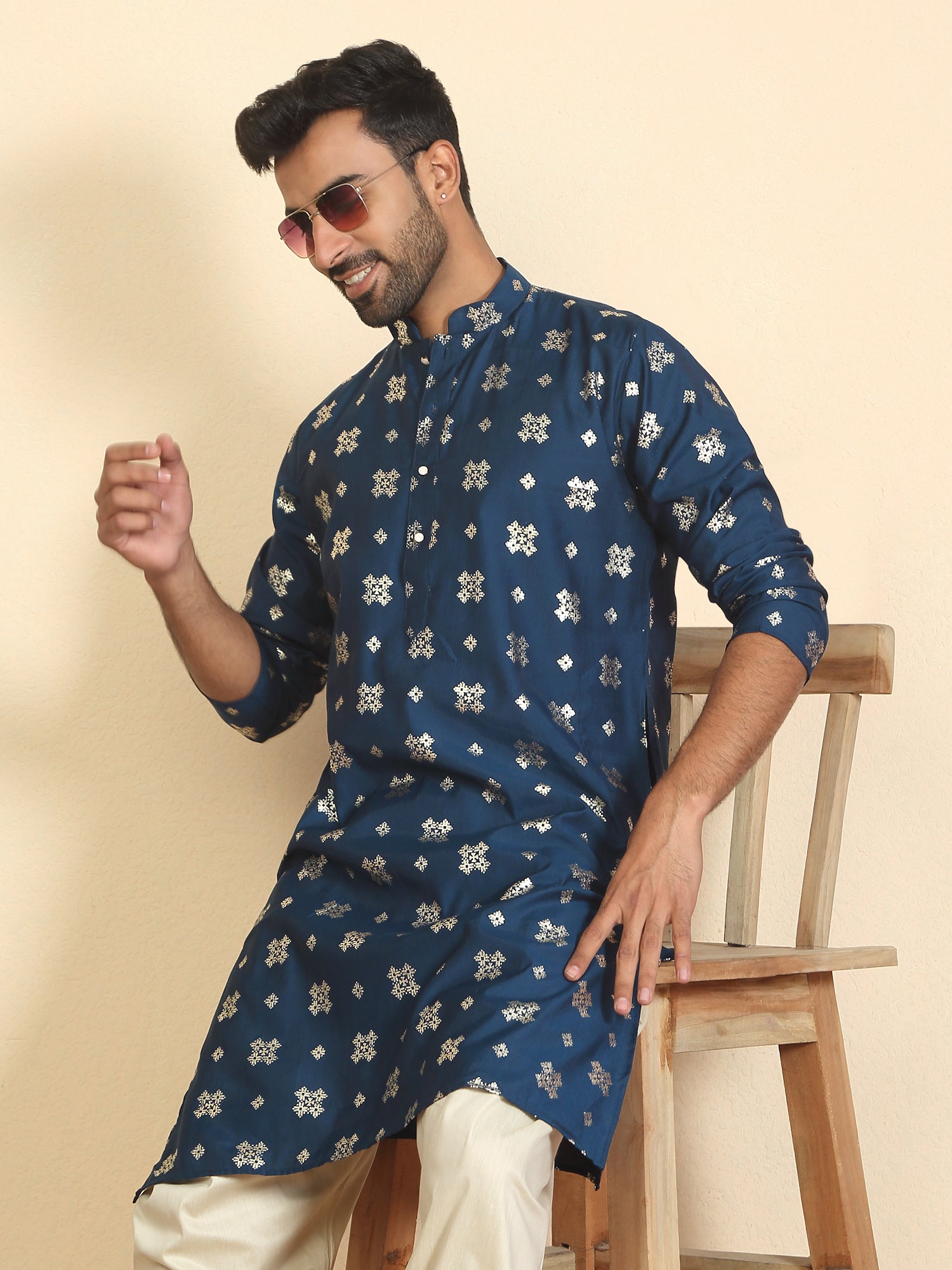 Men’s Cotton Silk Printed Mandarin Collar Kurta
