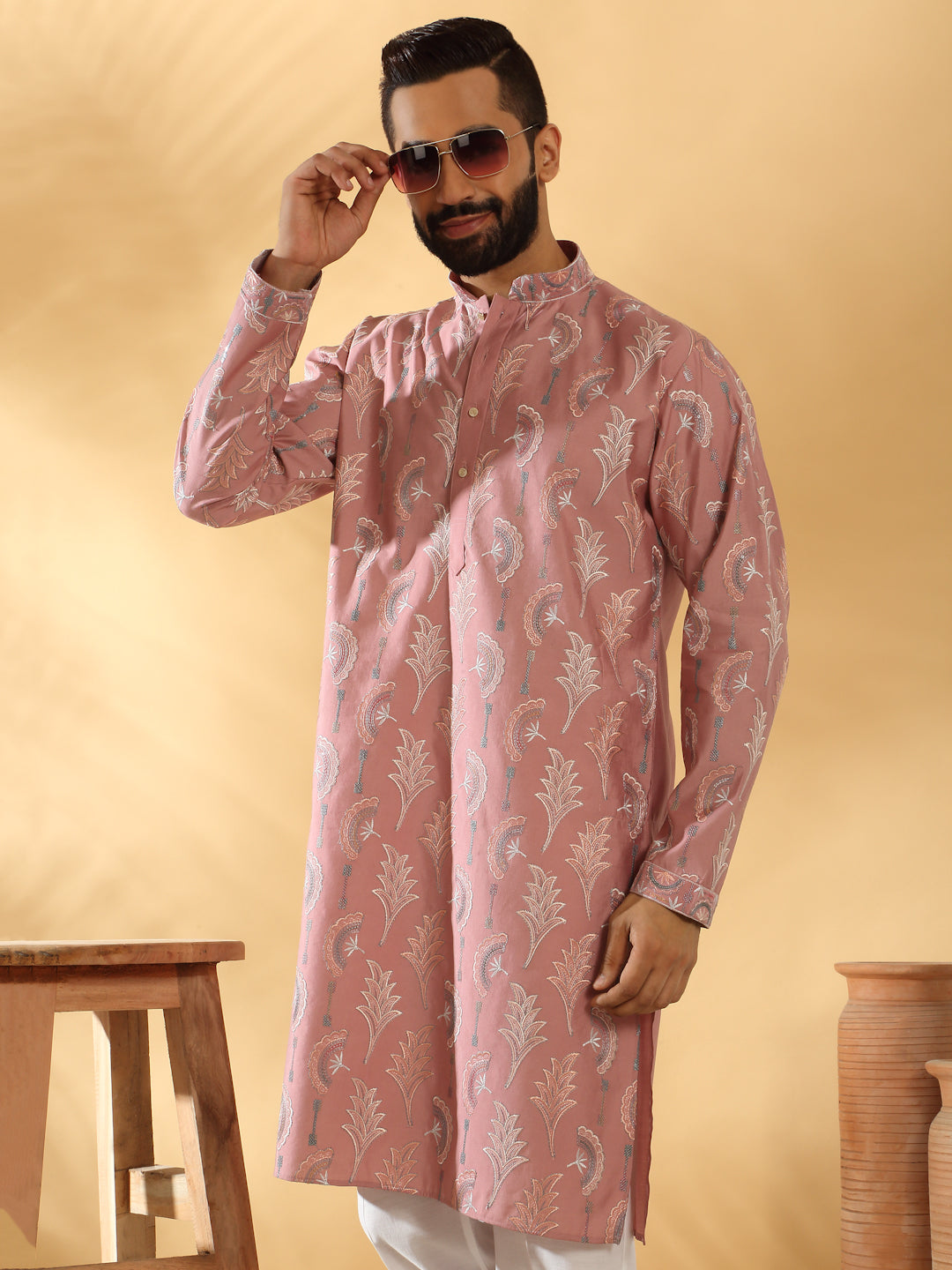 LUXE- Cotton Silk Embroidered Floral Work Kurta