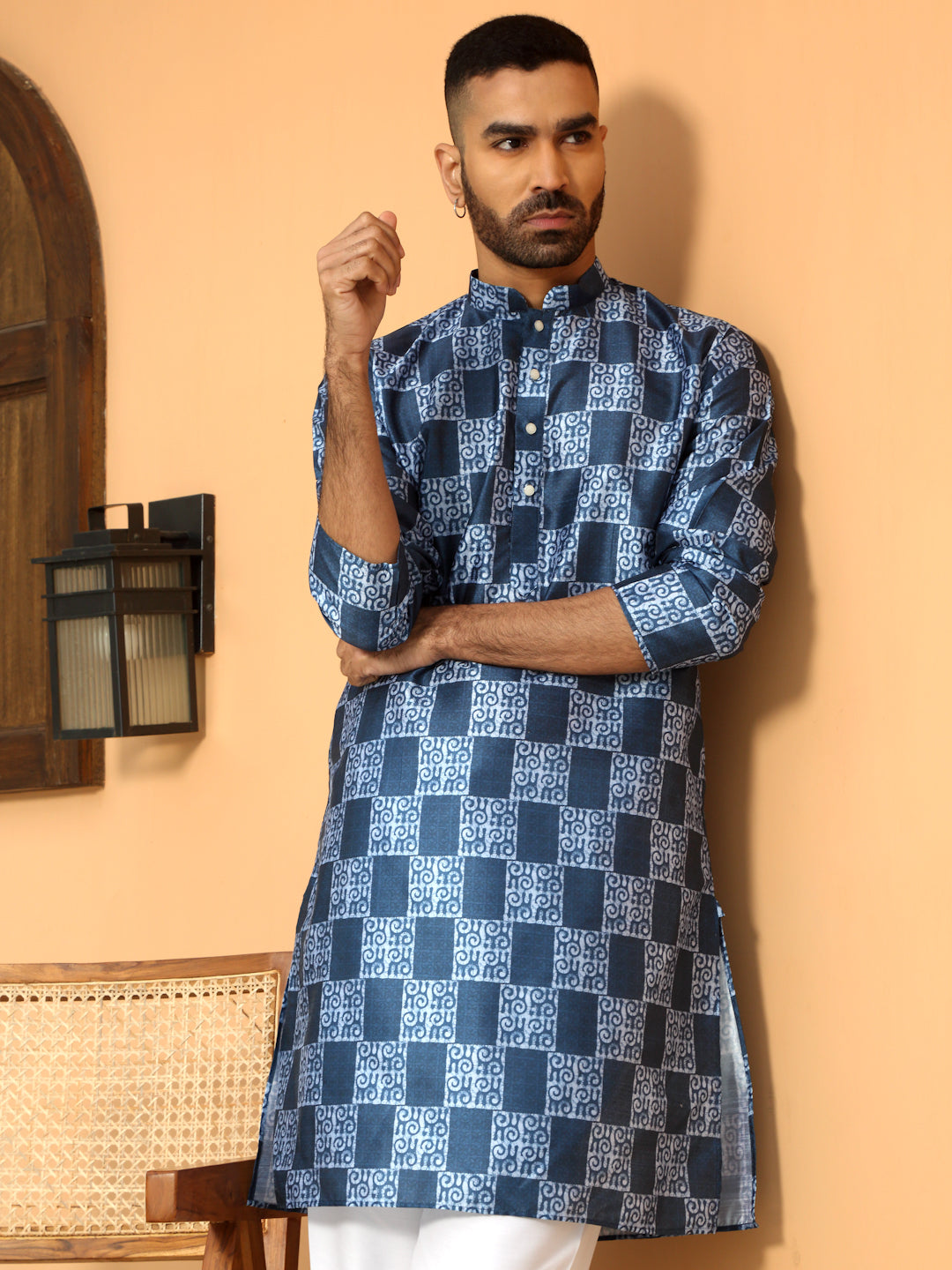 Silk Blend Batik Printed Kurta