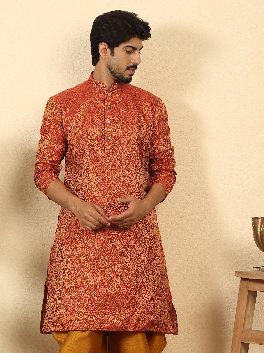 Silk Blend Jacquard Paisley Kurta Only