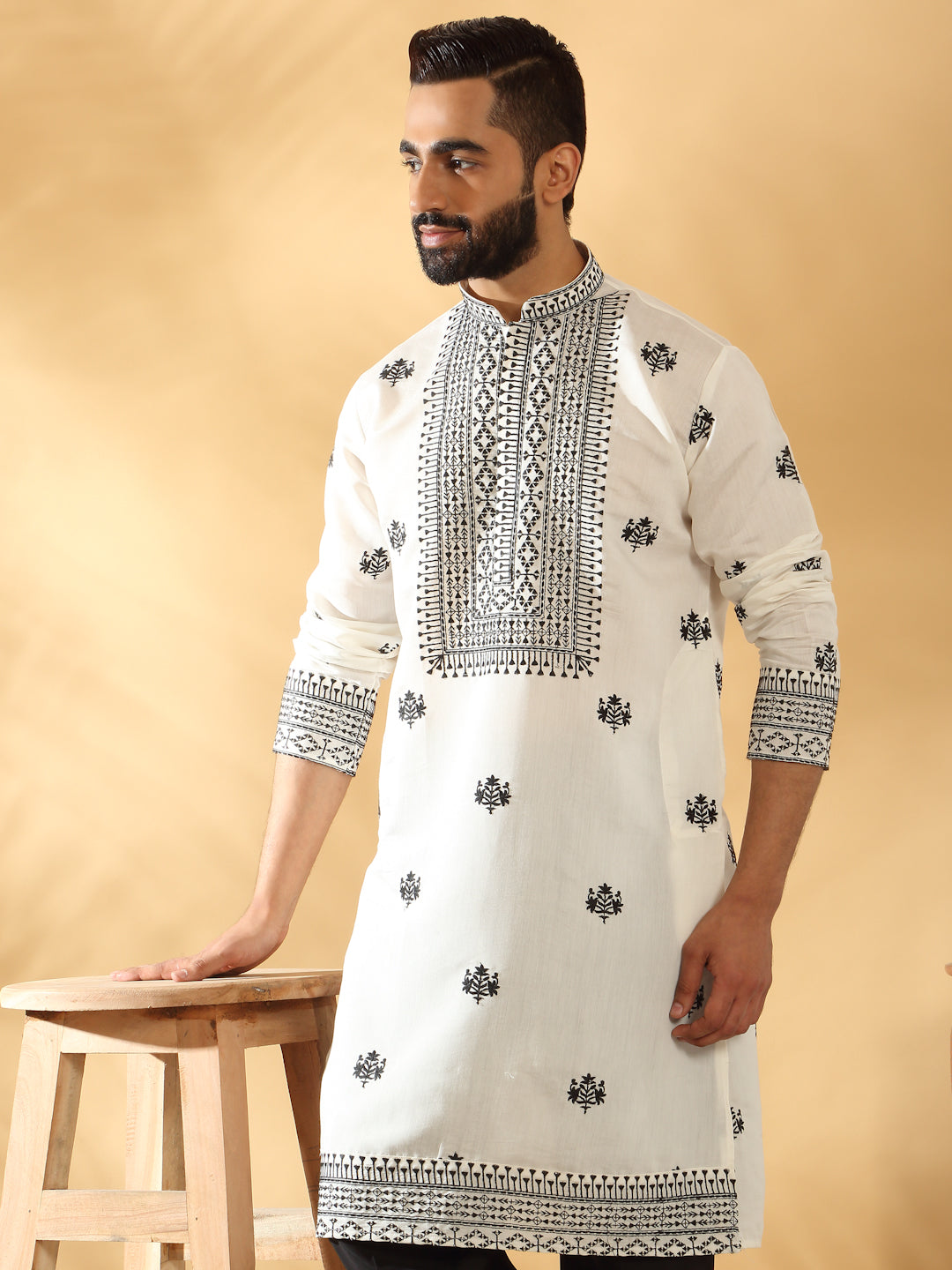 LUXE- Cotton Silk Yoke Design Embroidered Sequin Kurta