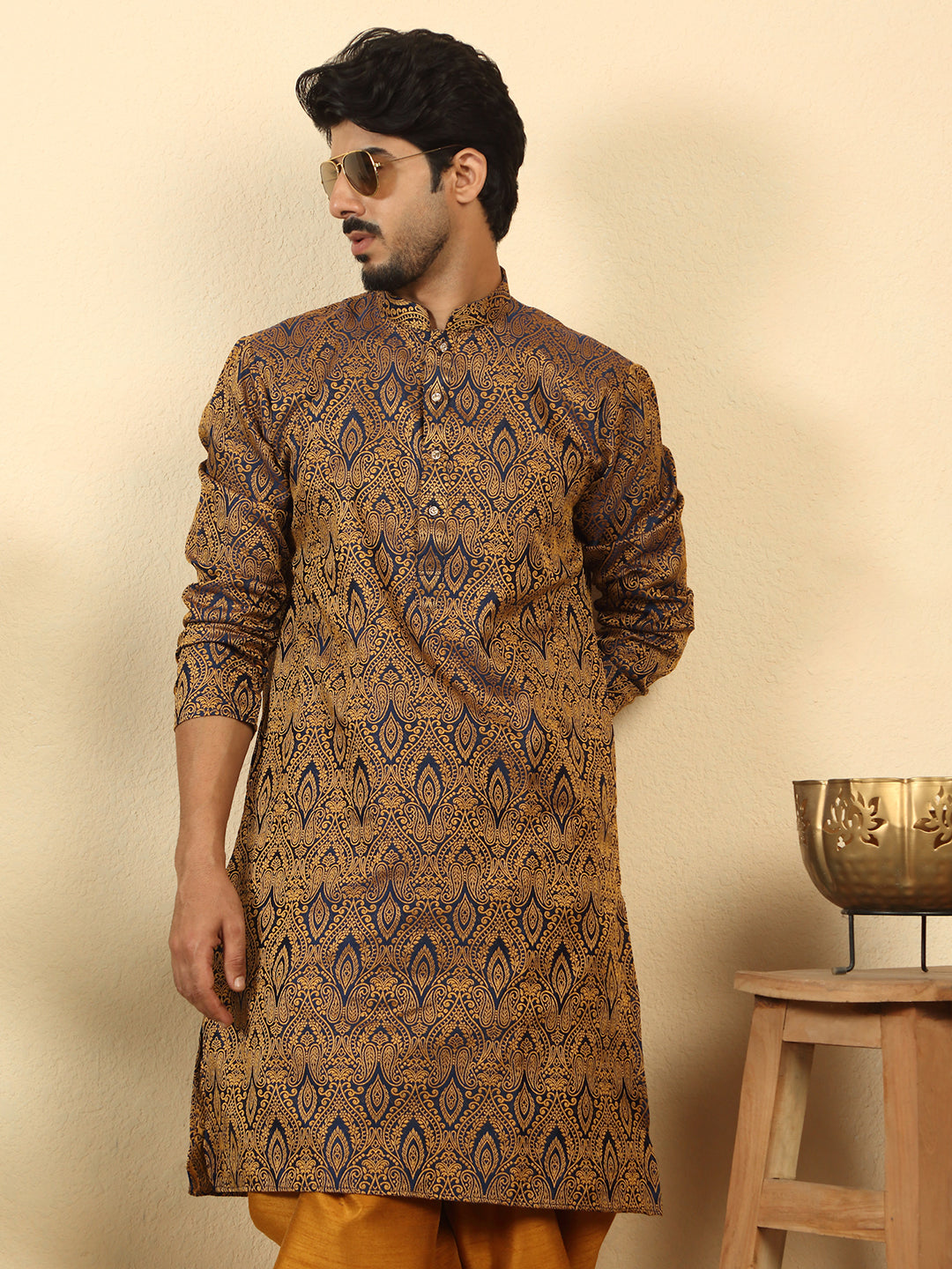 Silk Blend Jacquard Paisley Kurta Only