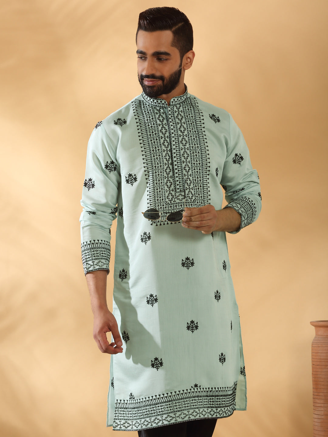 LUXE- Cotton Silk Yoke Design Embroidered Sequin Kurta