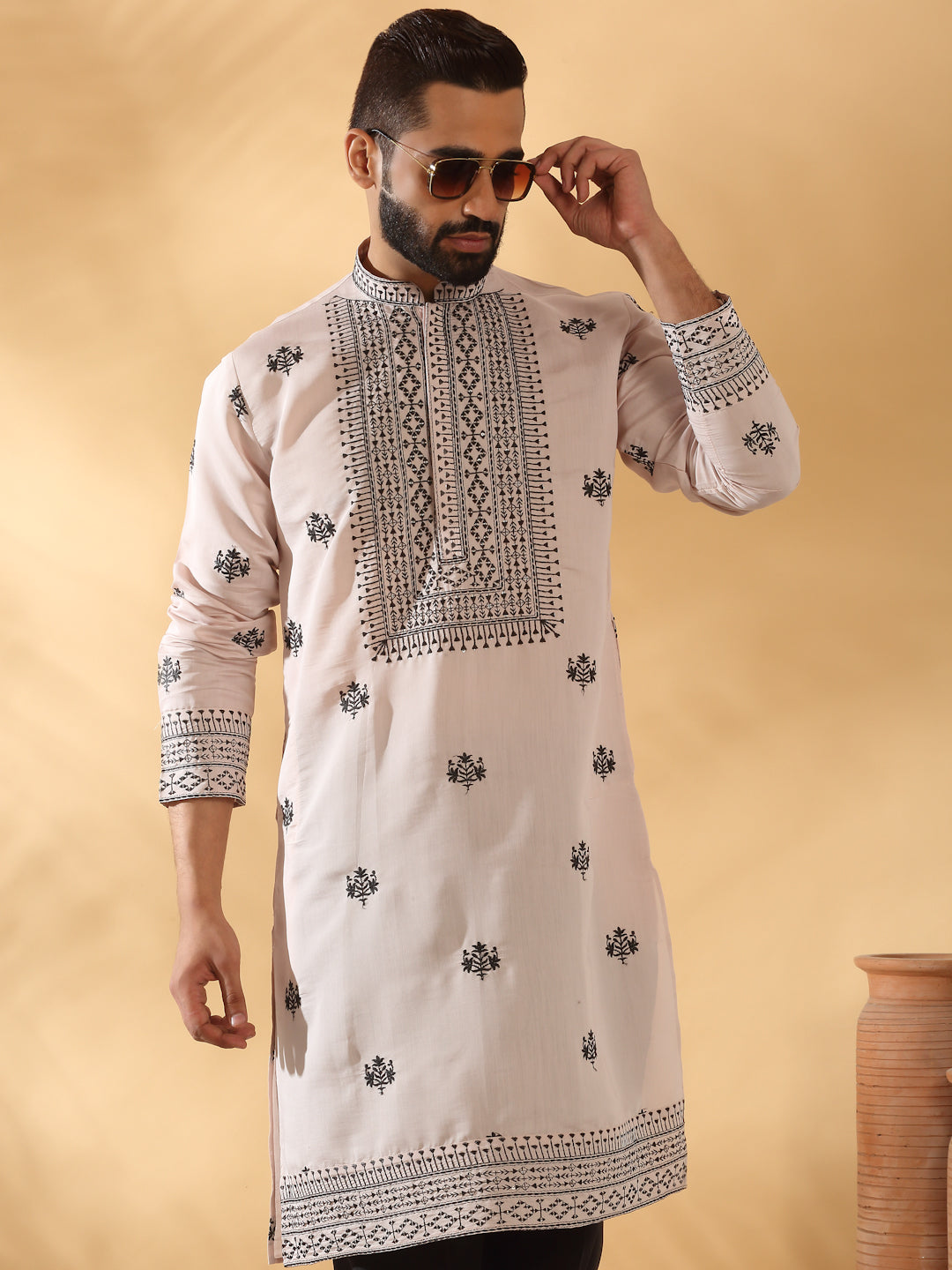 LUXE- Cotton Silk Yoke Design Embroidered Sequin Kurta