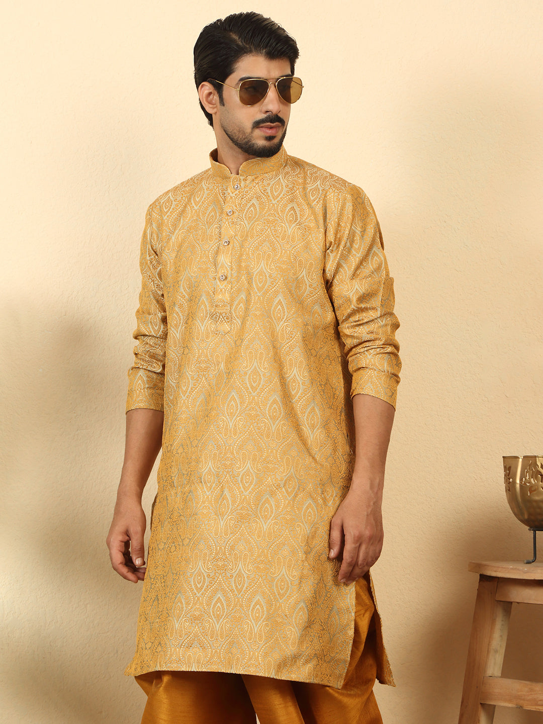 Silk Blend Jacquard Paisley Kurta Only