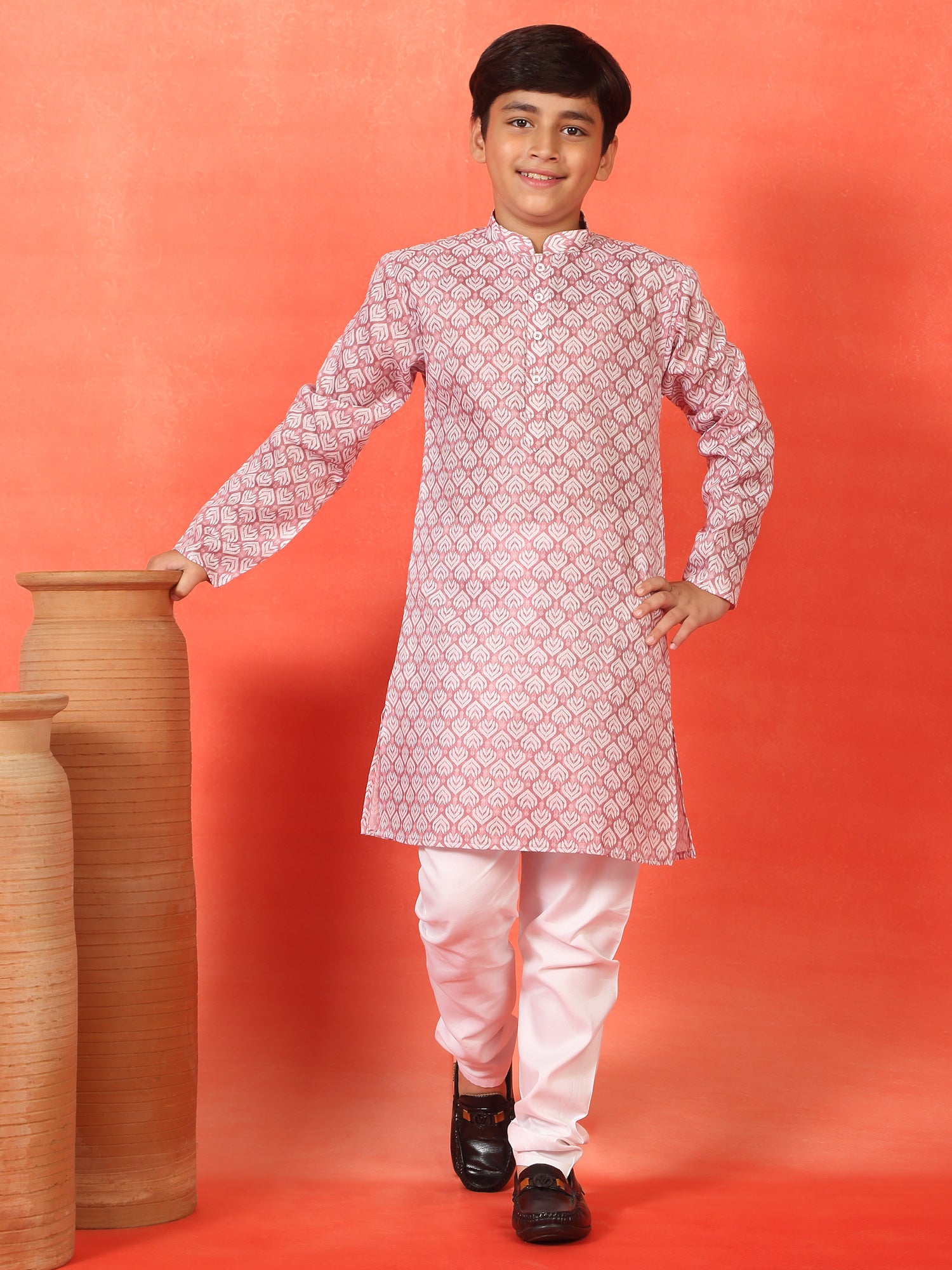 Kid's Geometric Print Cotton Blend Long Kurta