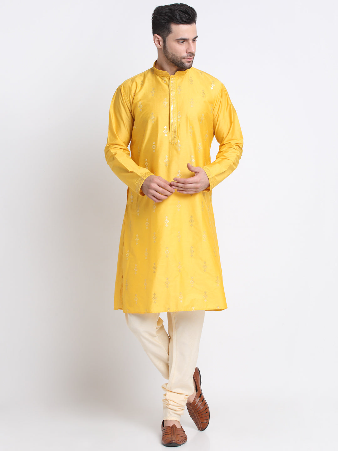 Kraft India Men Silk Embroidered Sequence Kurta Only
