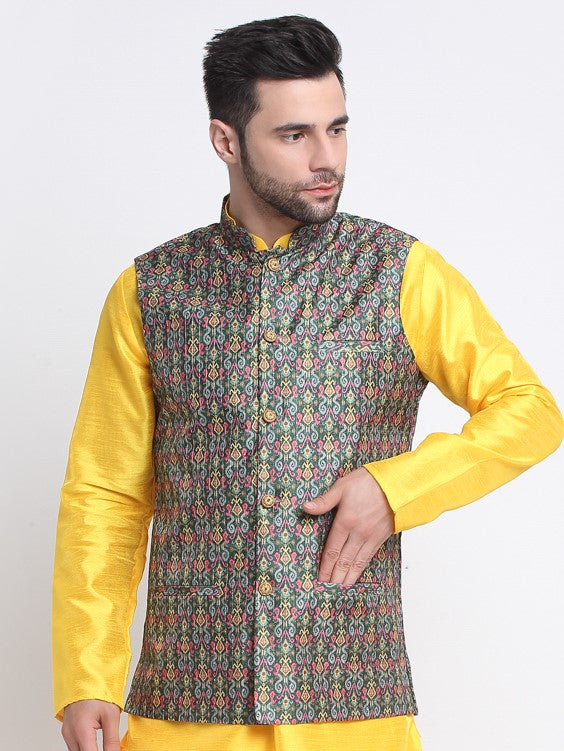 Men's Silk Blend Printed Nehru Jacket Only