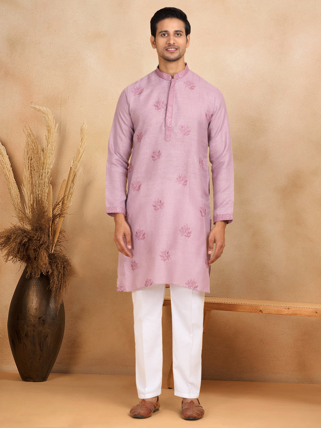 LUXE- Cotton Embroidered Work Straight Kurta With White Elastic Waistband Trouser Pant