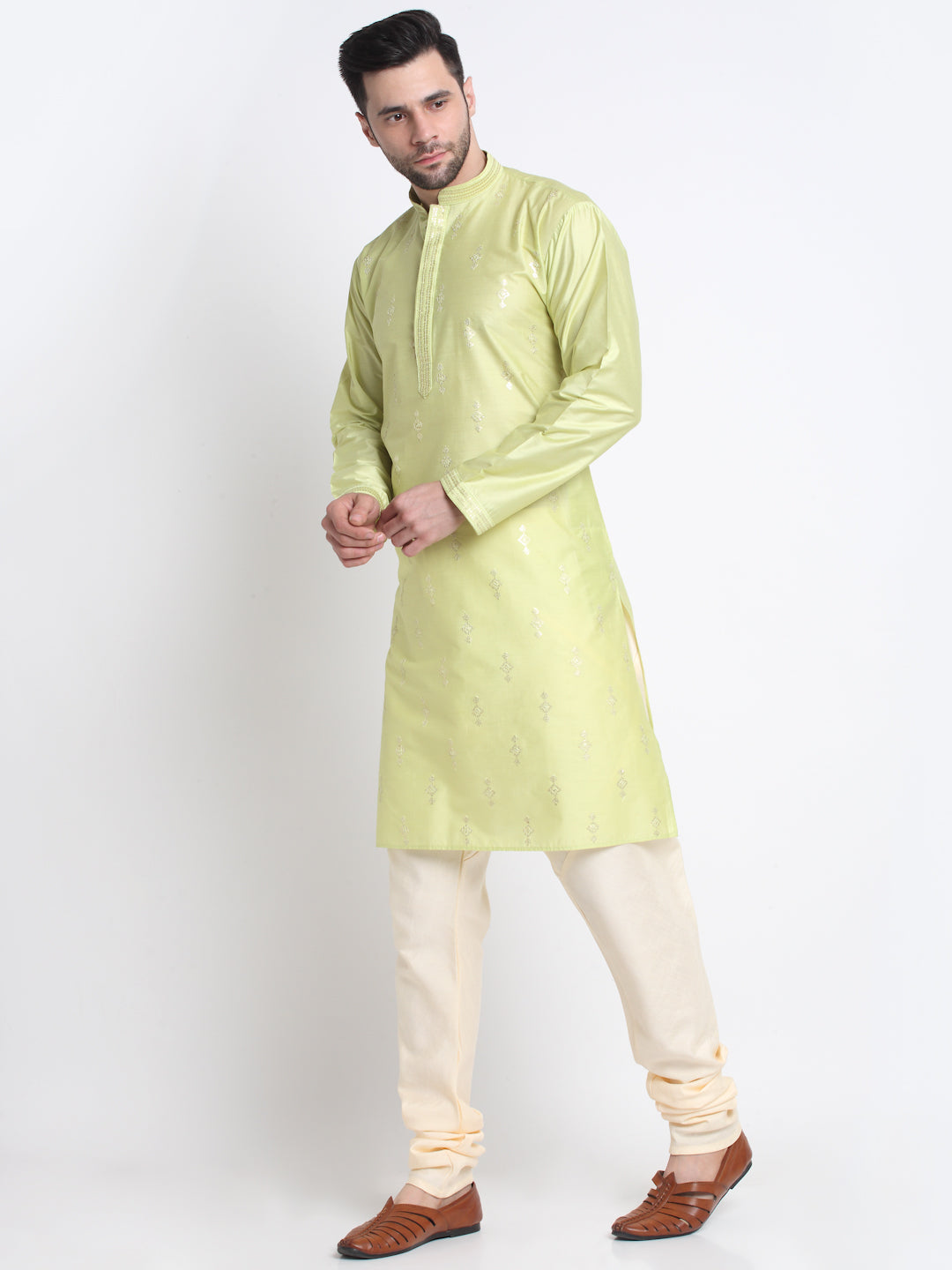 Kraft India Men Silk Embroidered Sequence Kurta Only