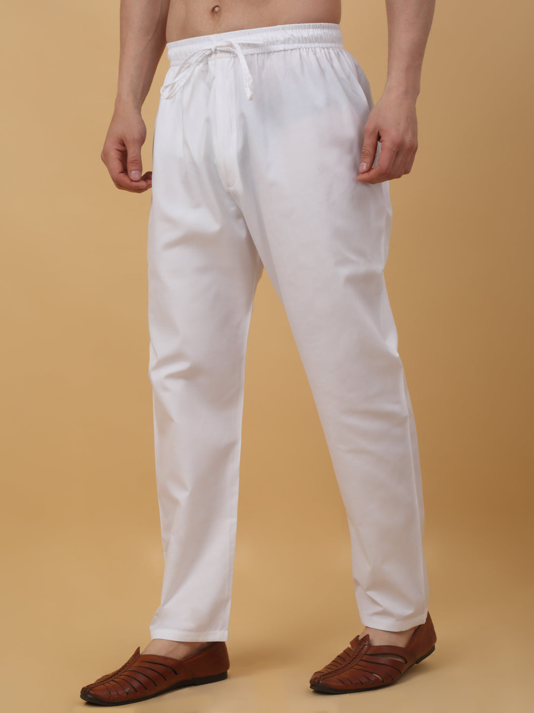 KRAFT INDIA Men's Cotton Blend White Elastic Waistband Churidar For Kurta