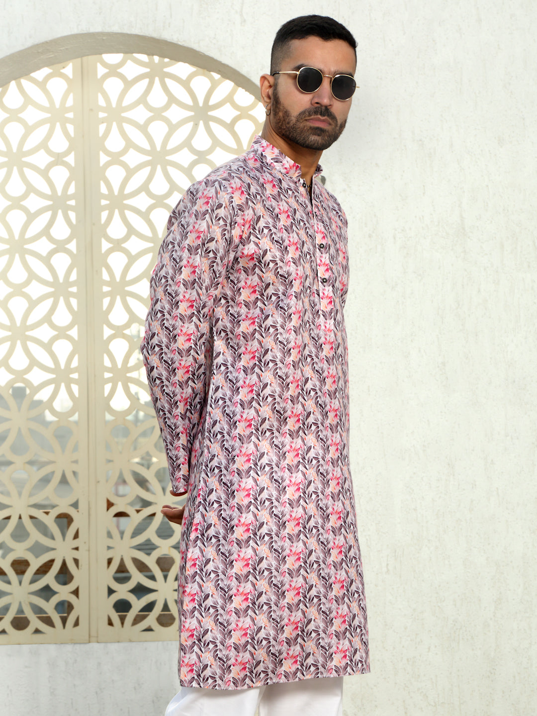 Cotton Leaf Printed Straight Kurta