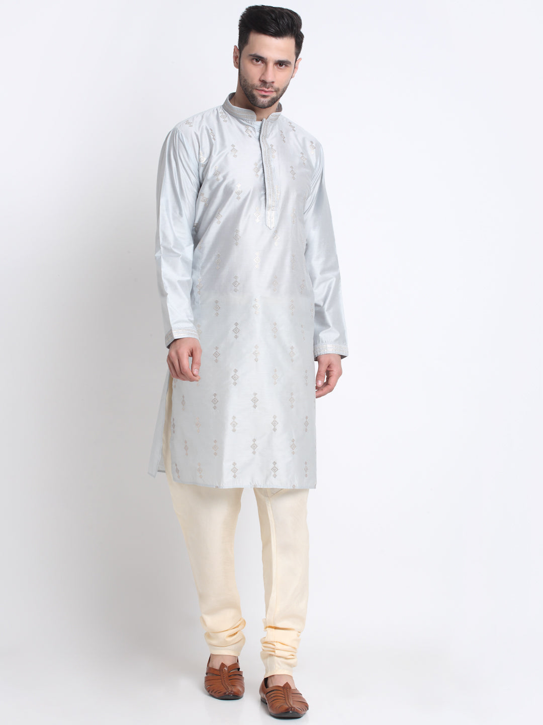 Kraft India Men Silk Embroidered Sequence Kurta Only