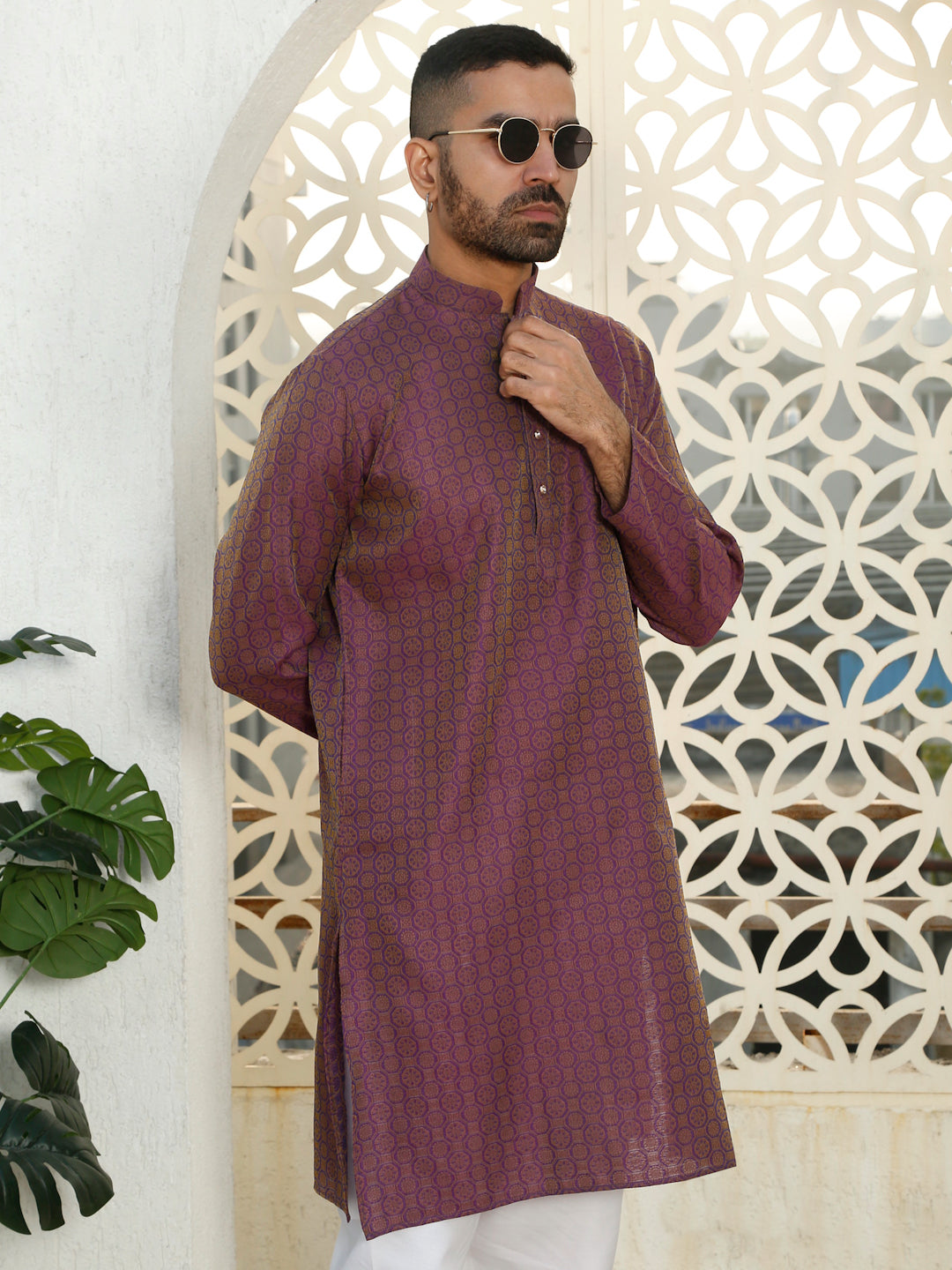 Silk Woven Design Jacquard Long Kurta